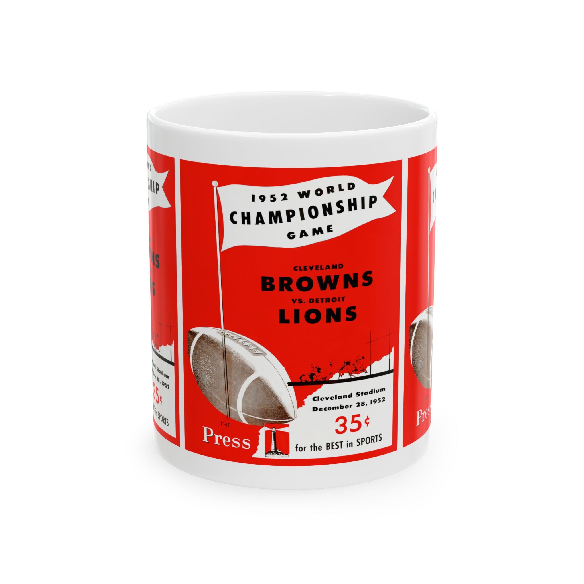 Vintage Cleveland Browns - Detroit Lions 1952 Football Program Cover Ceramic Mug, Sports Fan Gift, Football Memorabilia, Coffee Cup, Sports