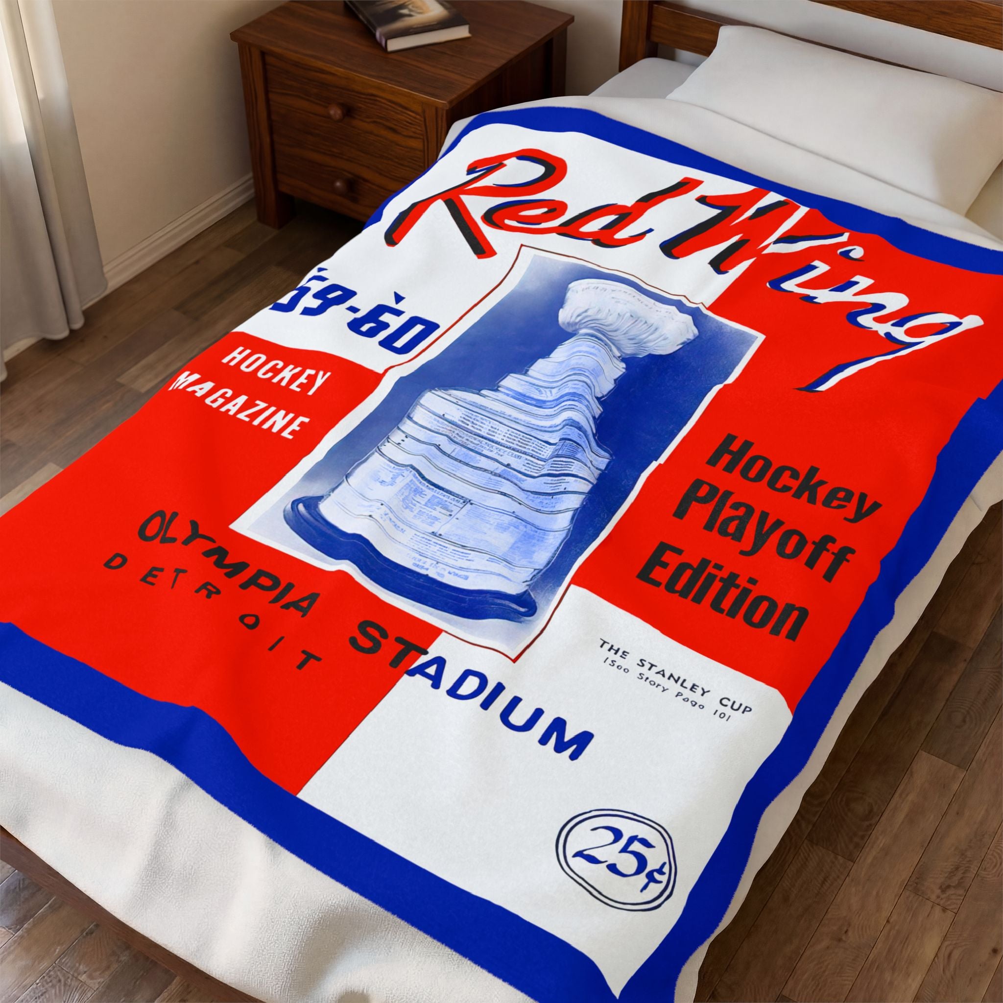 Velveteen Plush Blanket, Vintage Detroit Red Wings Hockey Program Cover Throw, Red Wings Fan Gift, Cozy Blanket, Home Decor, Hockey Fan Gift