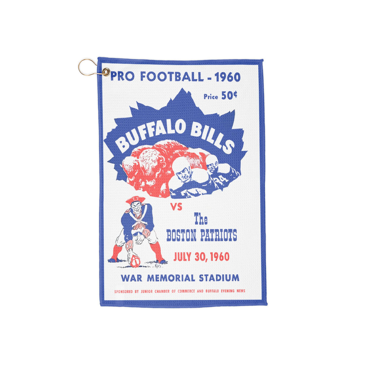 Vintage 1960 Buffalo Bills - Boston Patriots Program Golf Towel