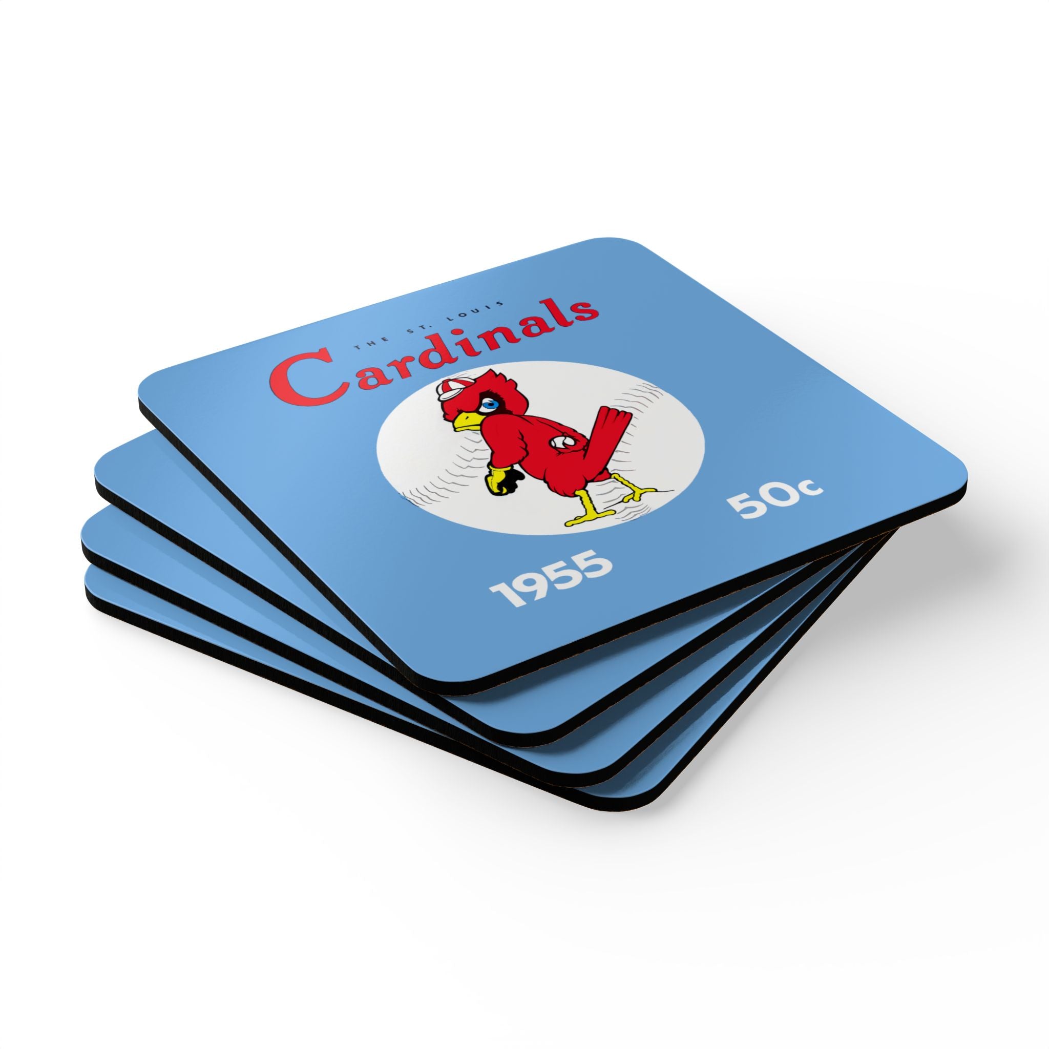 1955 Vintage St Louis Cardinals Yearbook Cover - Corkwood Coaster Set