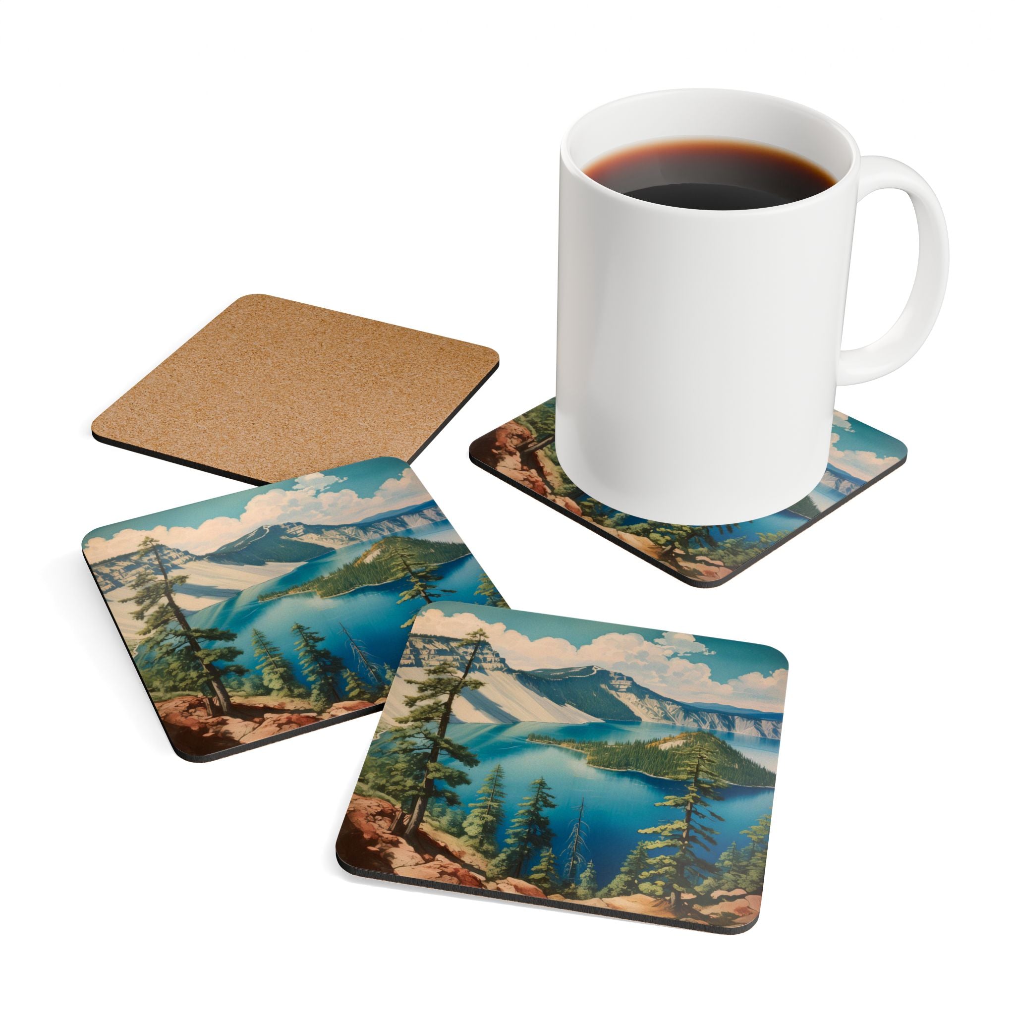 Vintage Crater Lake - Corkwood Coaster Set