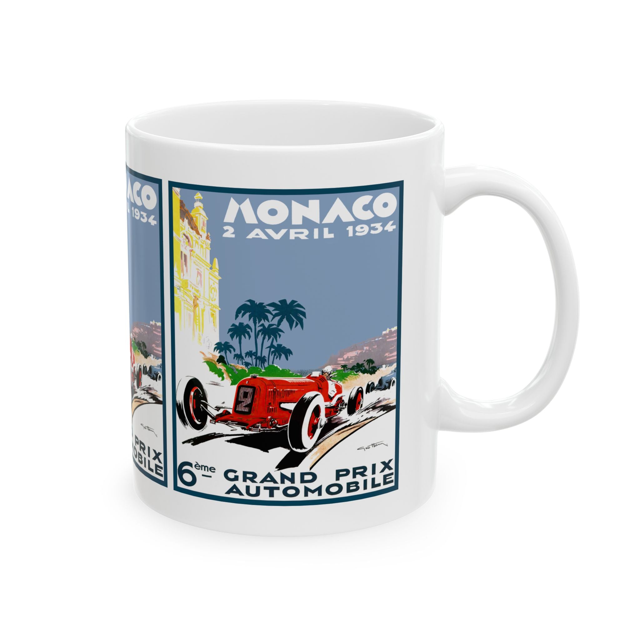 Vintage Racing Monaco Ceramic Mug, 1934 Retro Coffee Cup, Motorsport Racing Gift, Formula 1 Ceramics, Race Car Lover Tea Mug, Grand Prix Fan