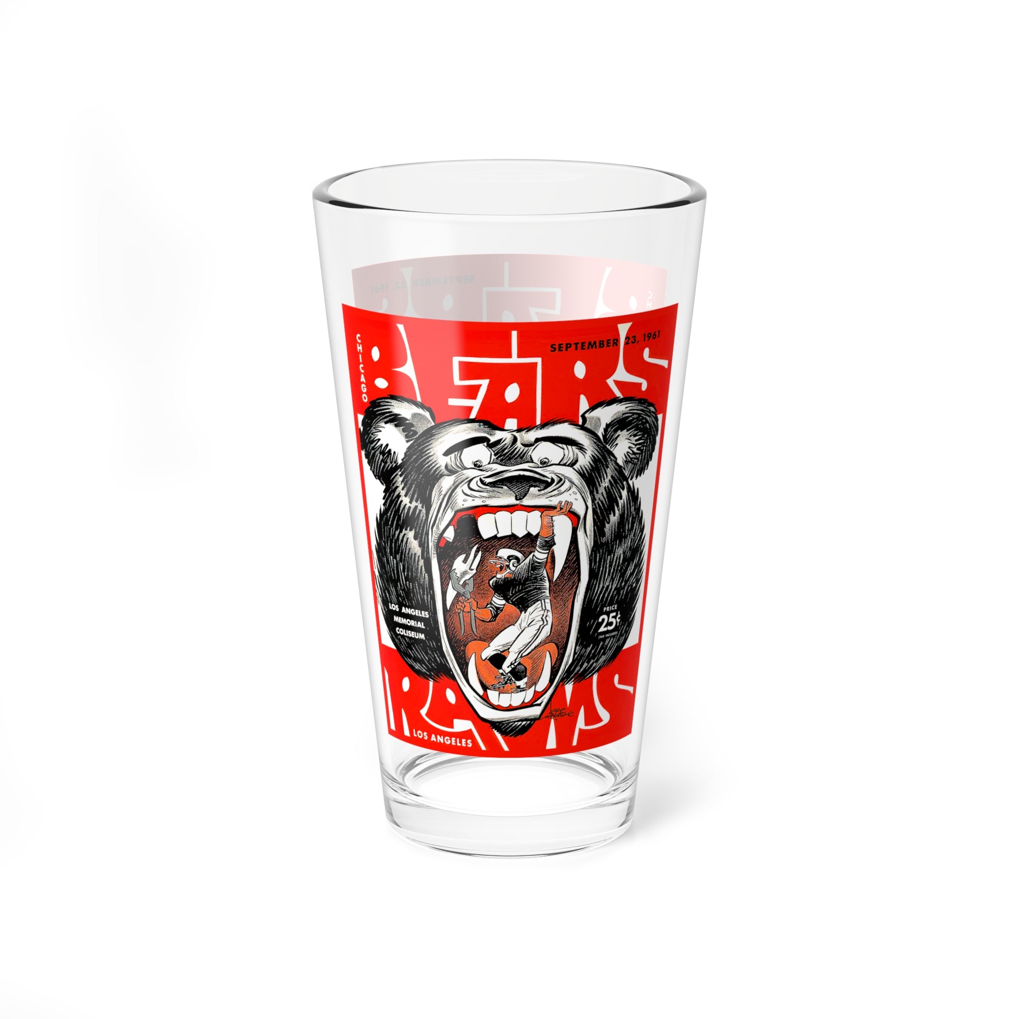 Mixing Glass, 16oz - Vintage 1961 Football Chicago Bears Los Angeles Rams, Sports Barware, Unique Gift for Football Fans, Game Day Decor,