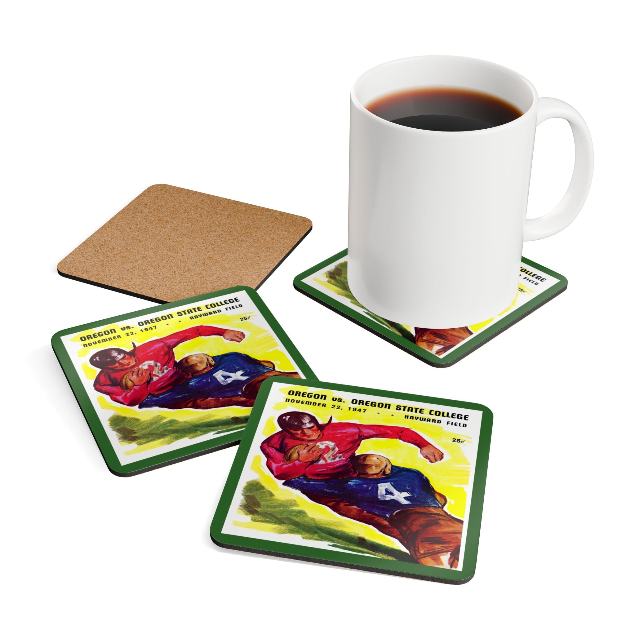 1947 Vintage Oregon State College- University of Oregon Ducks Football Program Cover - Corkwood Coaster Set