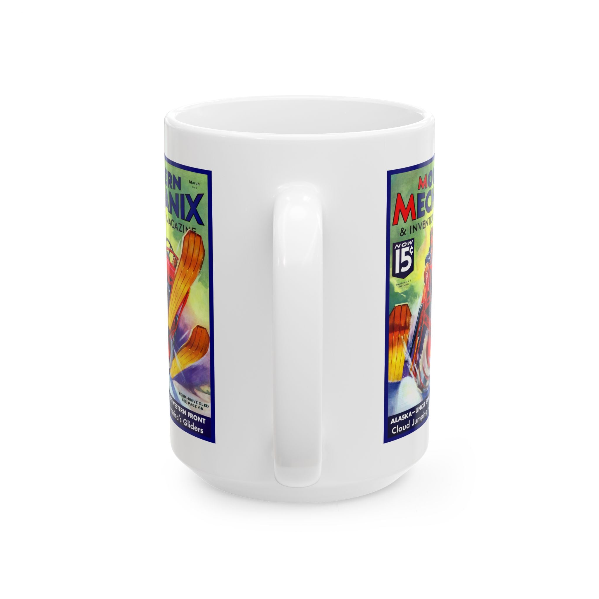 Vintage 1936 Modern Mechanix Magazine Cover Ceramic Mug, Retro Coffee Cup for Mechanics, Gearheads, and History Buffs, Gift for Hot Rod