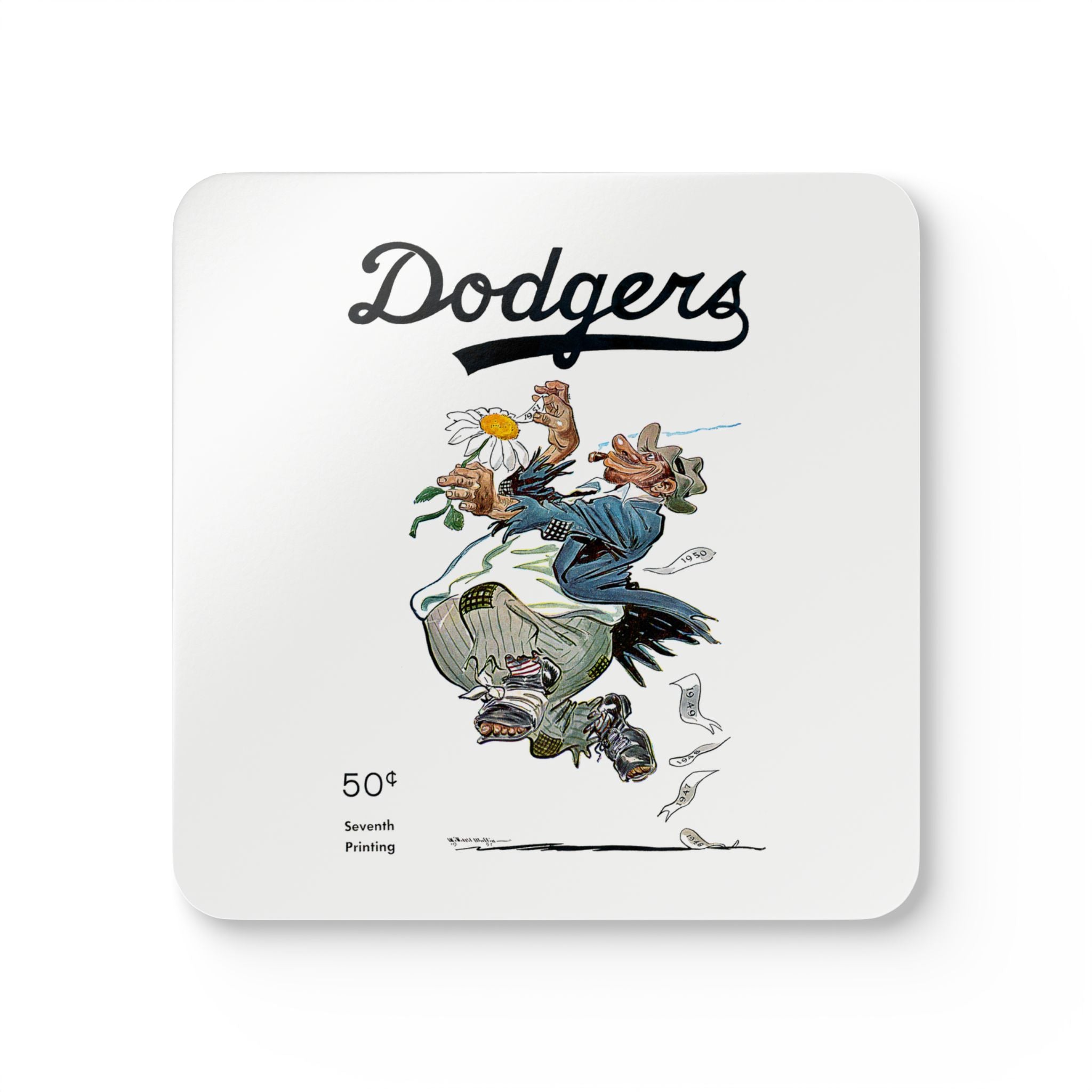 1951 Vintage Brooklyn Dodgers Bum Program Cover - Corkwood Coaster Set