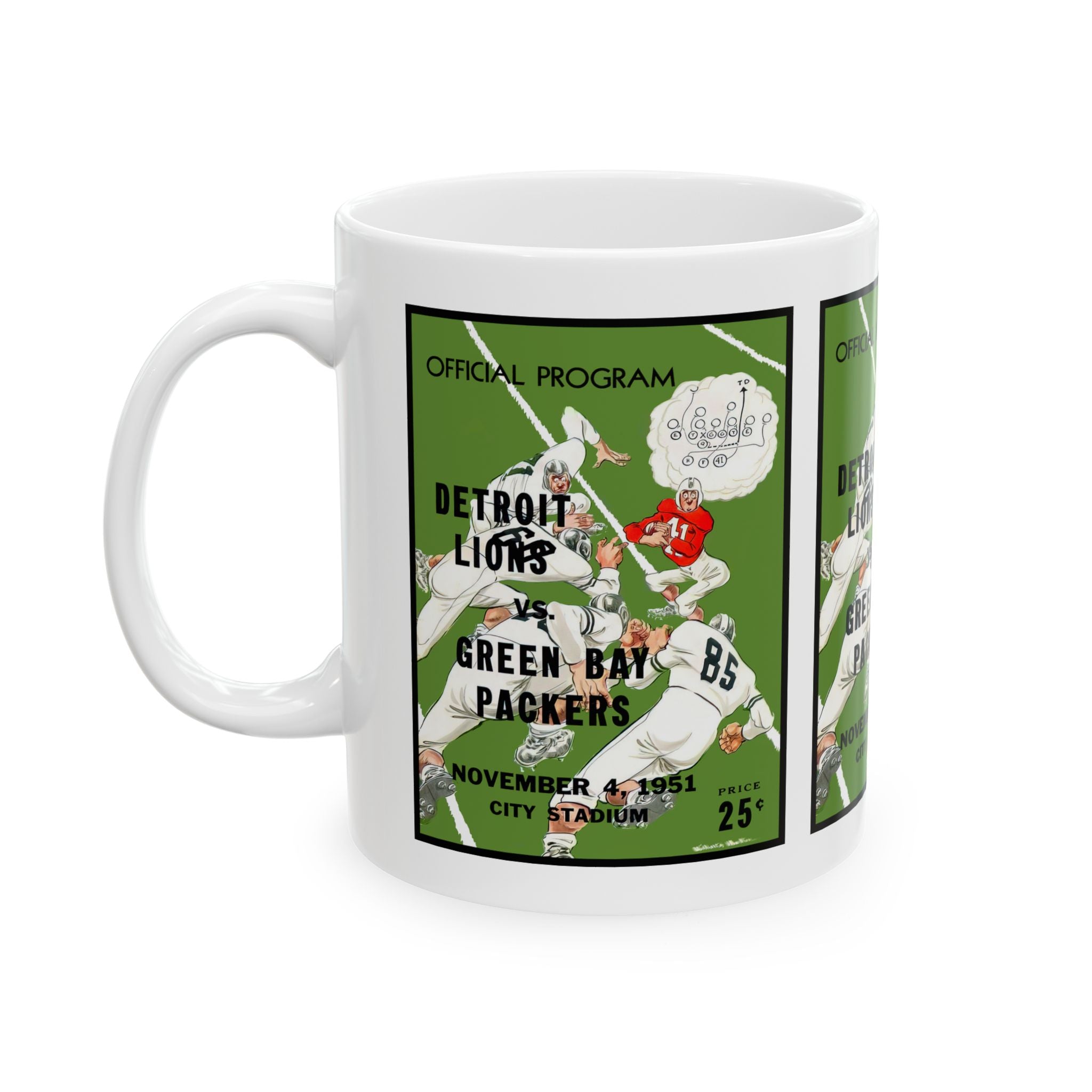 1951 Vintage Detroit Lions - Green Bay Packers Football Program Cover - Ceramic Mug, 11oz