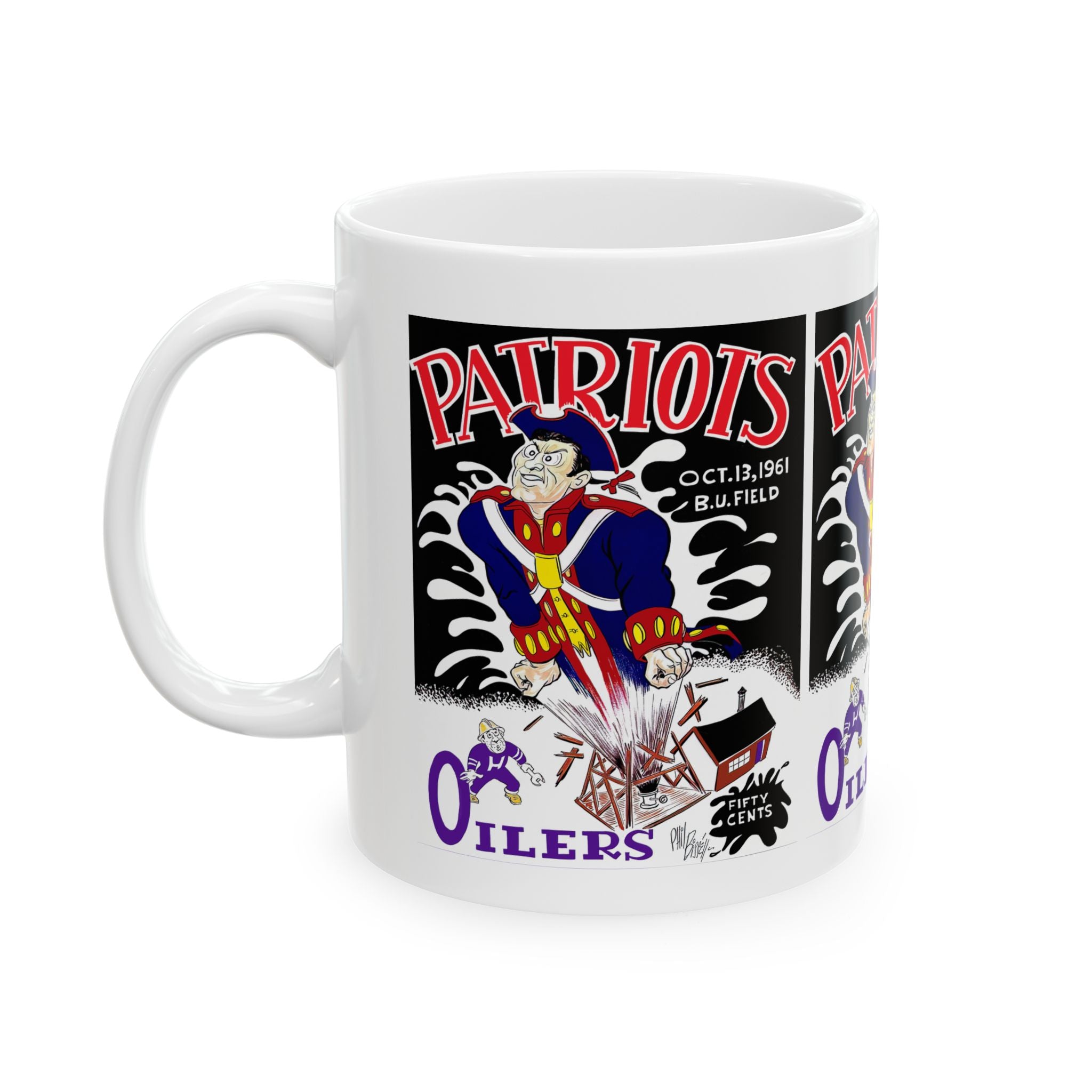 Vintage 1961 Football Boston Patriots Houston Oilers Ceramic Mug, Retro Sports Fan Gift, Football History Coffee Cup, Sports Memorabilia,