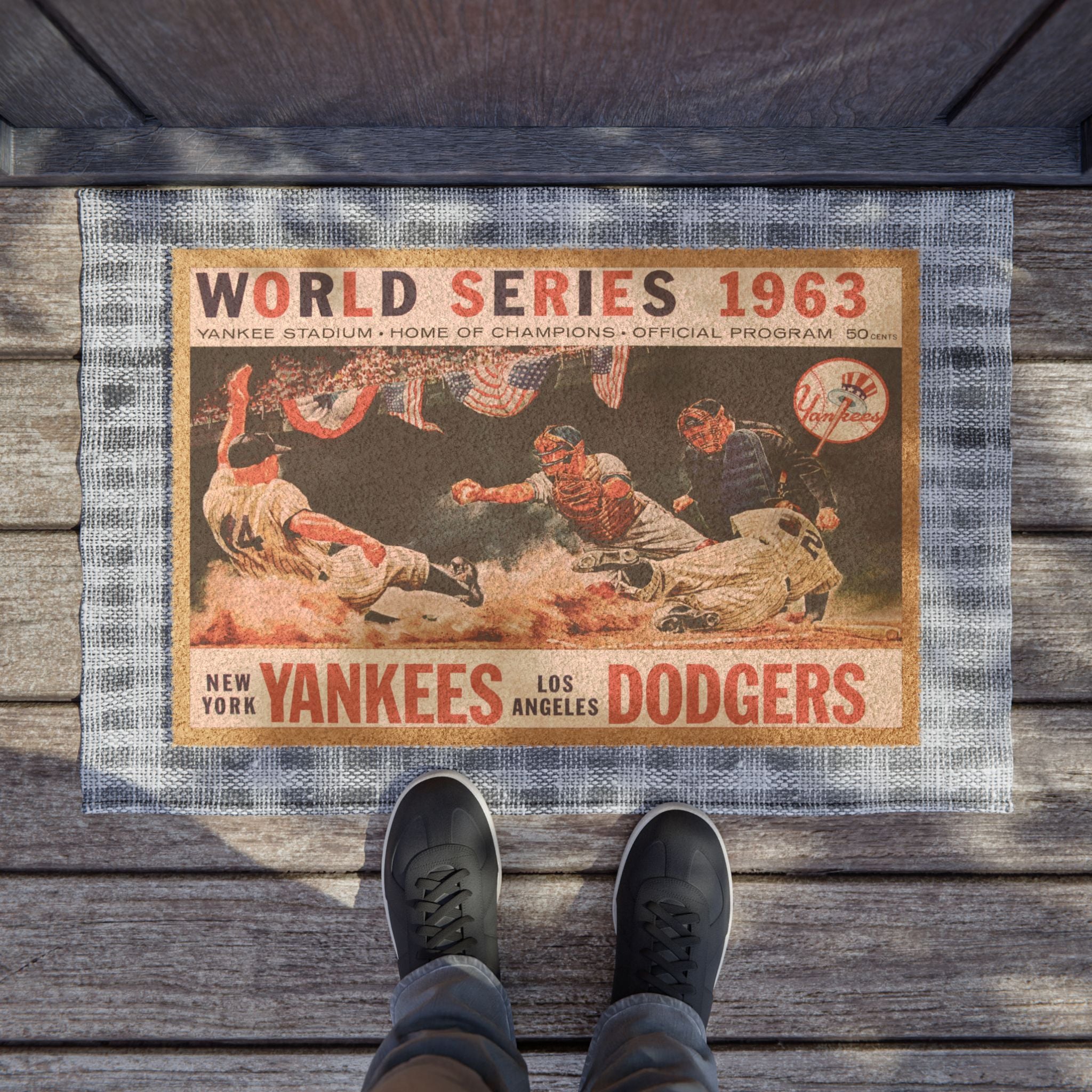 1963 Vintage World Series - Dodgers - Yankees - Yankee Stadium Program Cover - Doormat