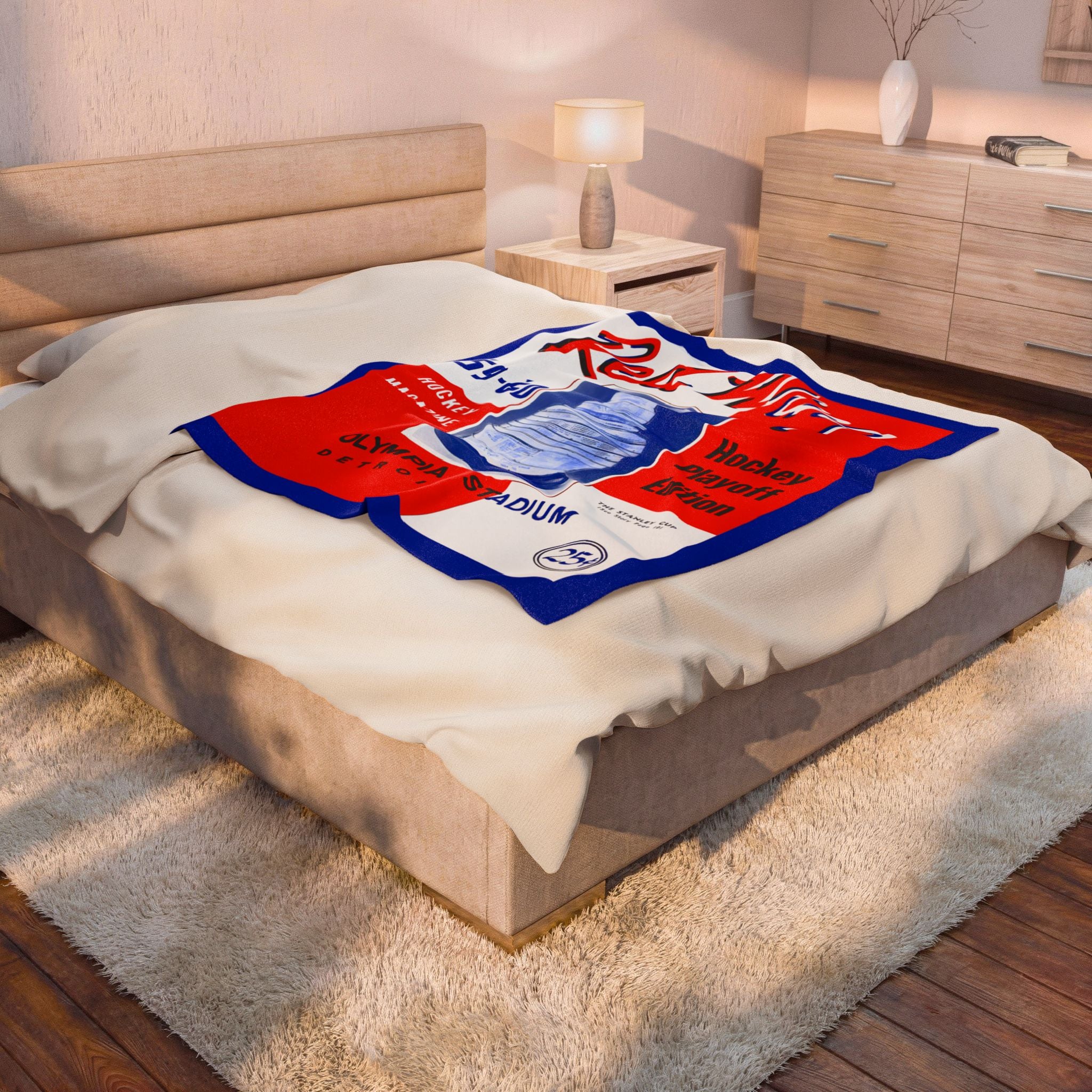 Velveteen Plush Blanket, Vintage Detroit Red Wings Hockey Program Cover Throw, Red Wings Fan Gift, Cozy Blanket, Home Decor, Hockey Fan Gift