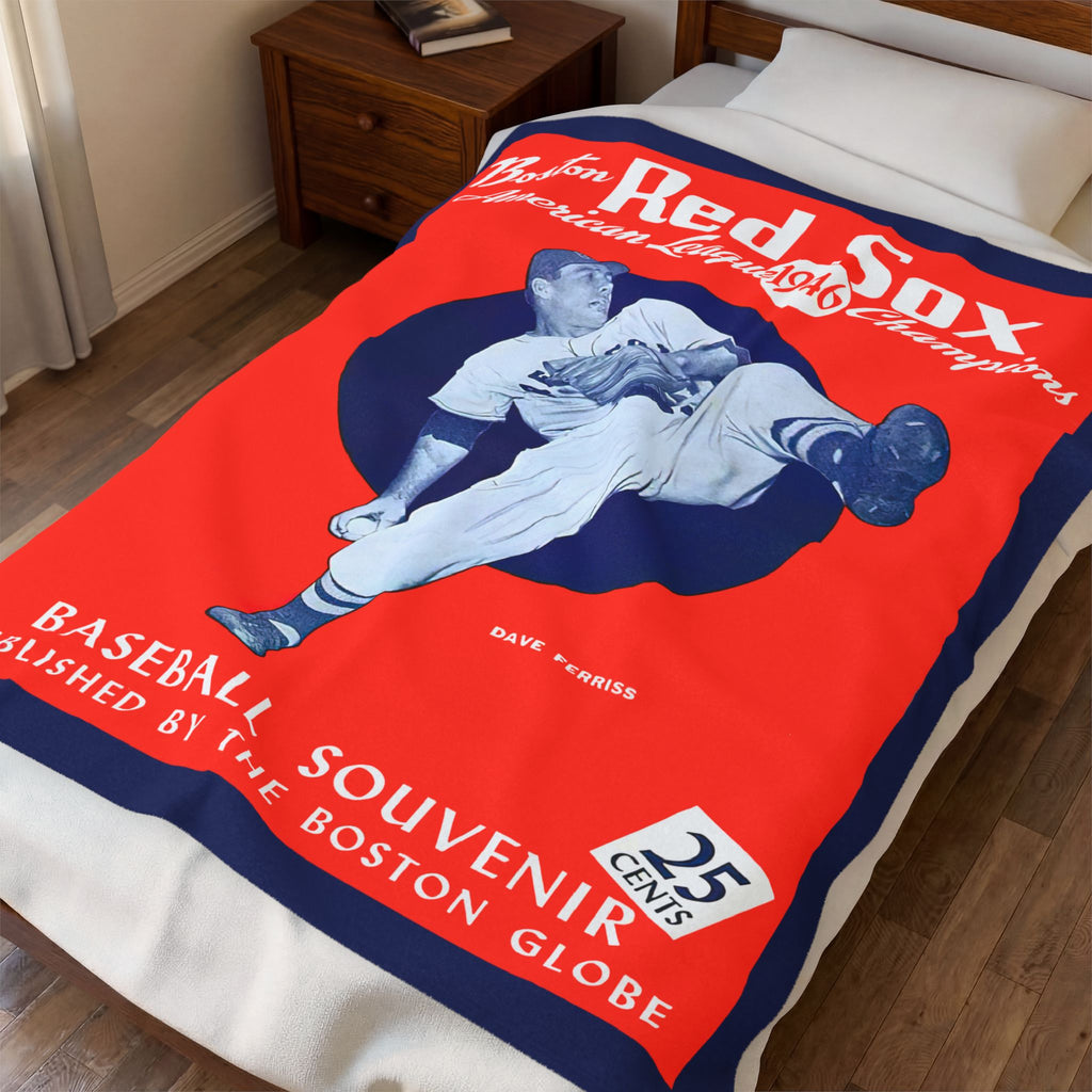 Velveteen Plush Blanket — Vintage Boston Red Sox 1946 Baseball Souvenir Throw