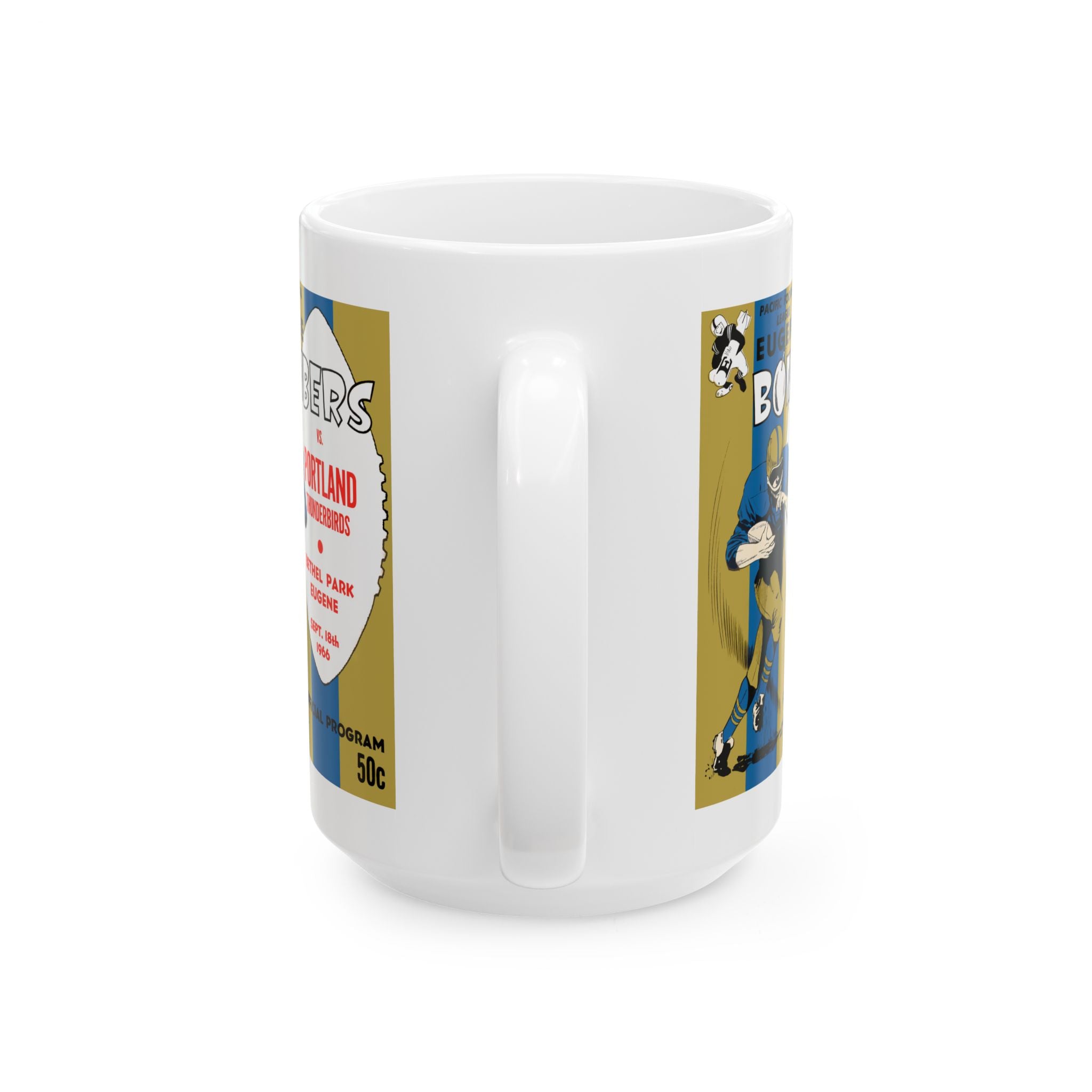 Vintage 1966 Football Eugene Bombers-Portland Thunderbirds Ceramic Mug, Retro Sports Fan Drinkware, Gift for Football Enthusiasts, 11oz