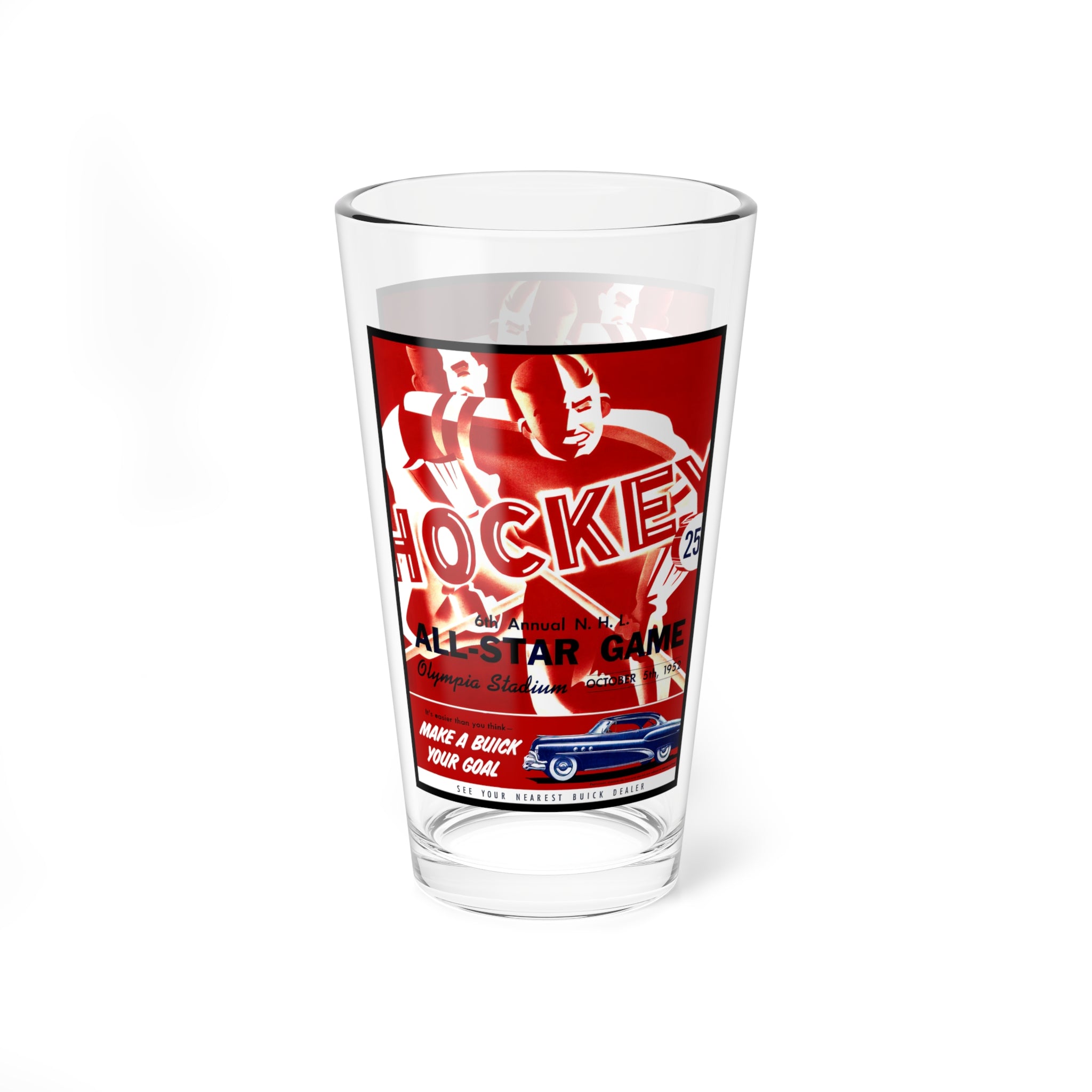 Mixing Glass, 16oz - 1952 Hockey All-Star Game, Unique Barware Gift, Vintage Sports Fan Present, Drinking Glassware, Retro Hockey Decor,