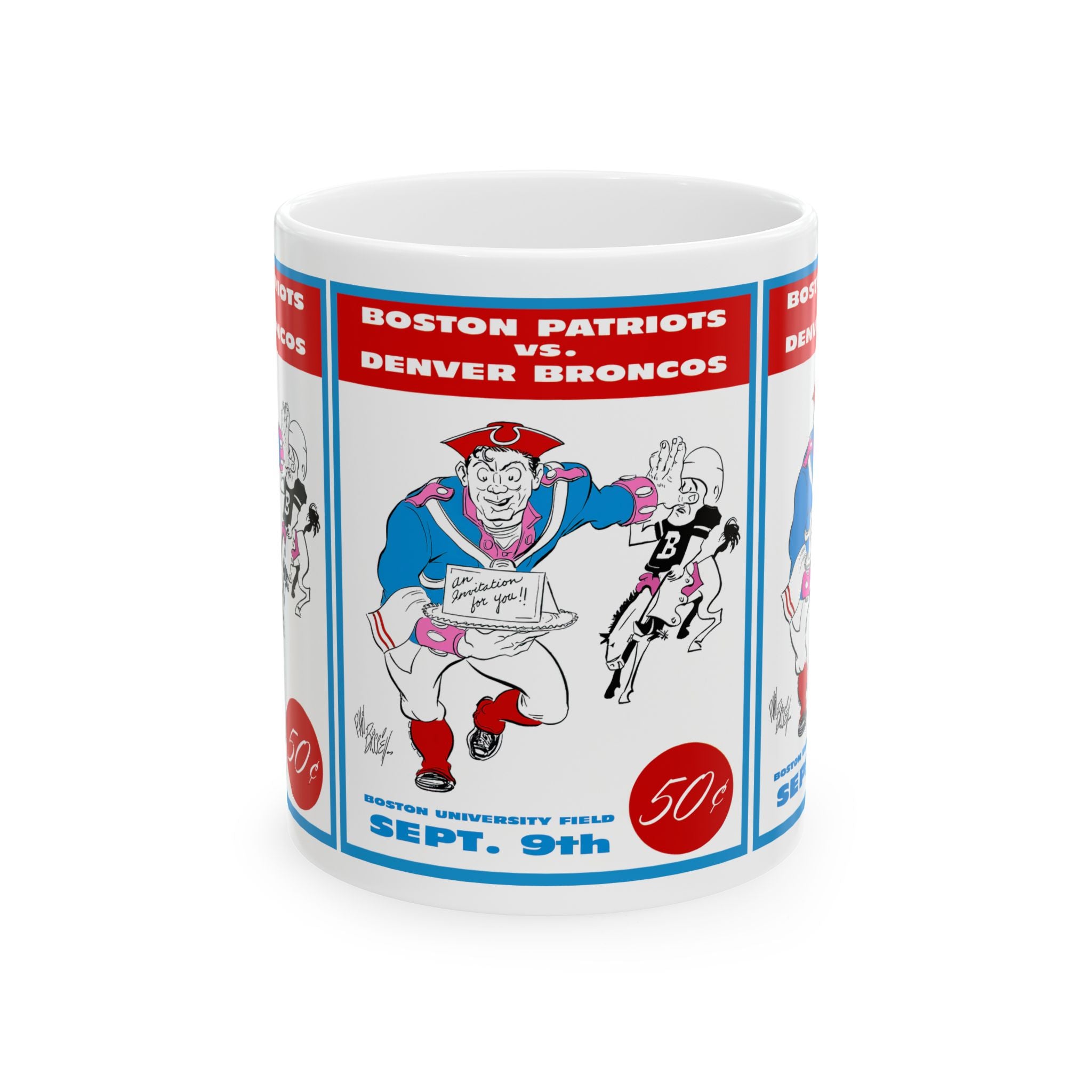 Vintage Football Ceramic Mug, 1960 Denver Broncos Boston Patriots Mug, Sports Fan Gift, Football Lover Cup, Retro Team  Drinkware