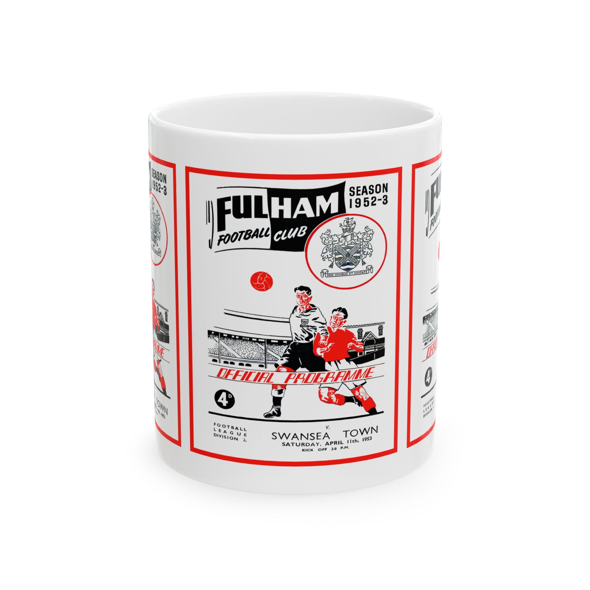 1953 Vintage Fulham Football Club - Swansea Town English Football Program Cover - Ceramic Mug, 11oz
