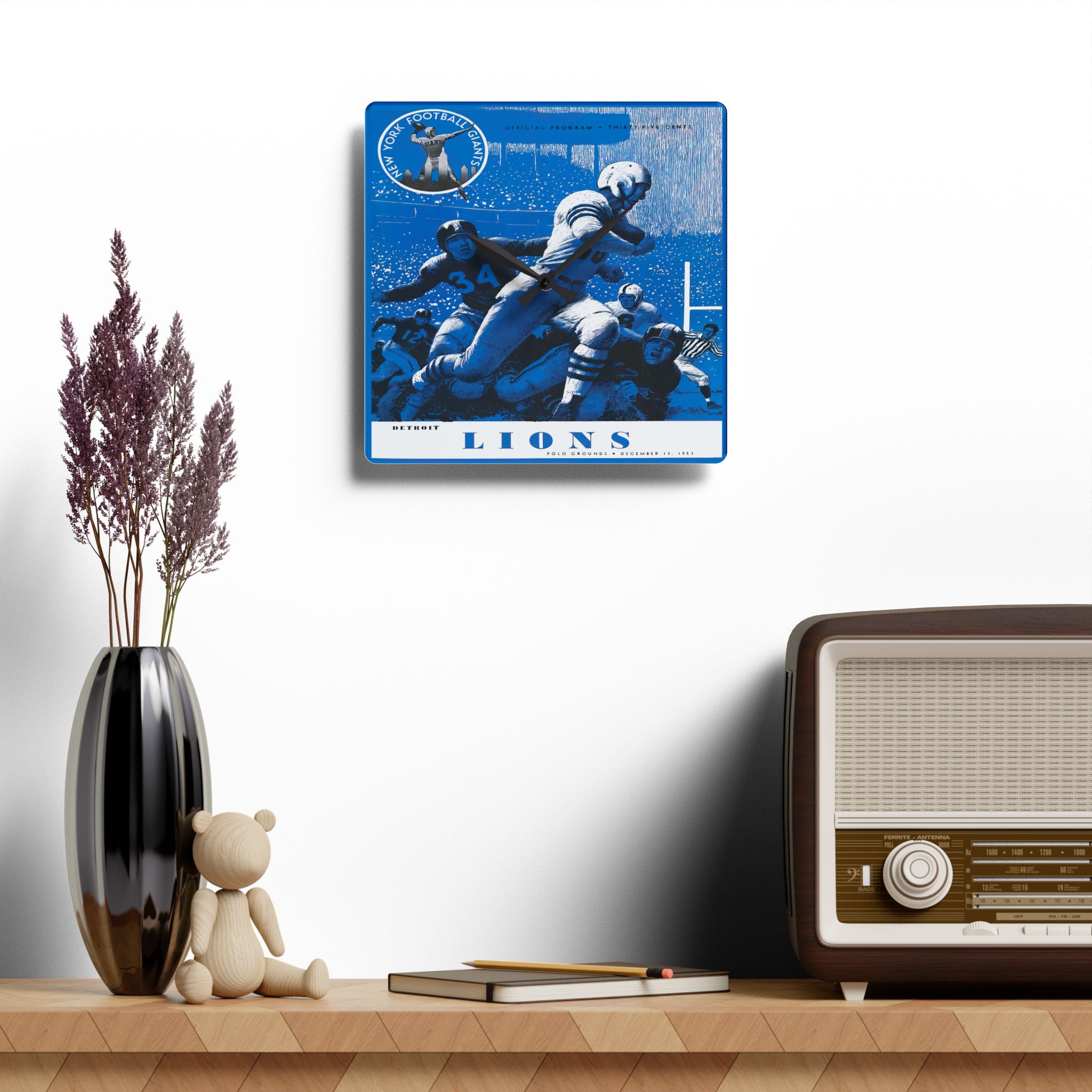 Football Wall Clock, Detroit Lions Fan Gift, Vintage Sports Decor, Acrylic Clock, Football Memorabilia, Retro Clock