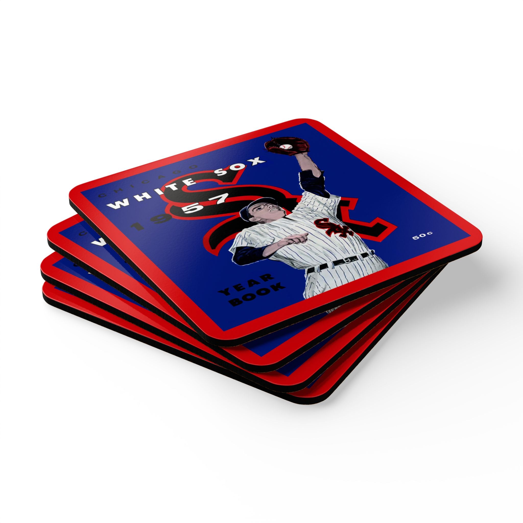 1957 Vintage Chicago White Sox Baseball Yearbook Cover - Corkwood Coaster Set