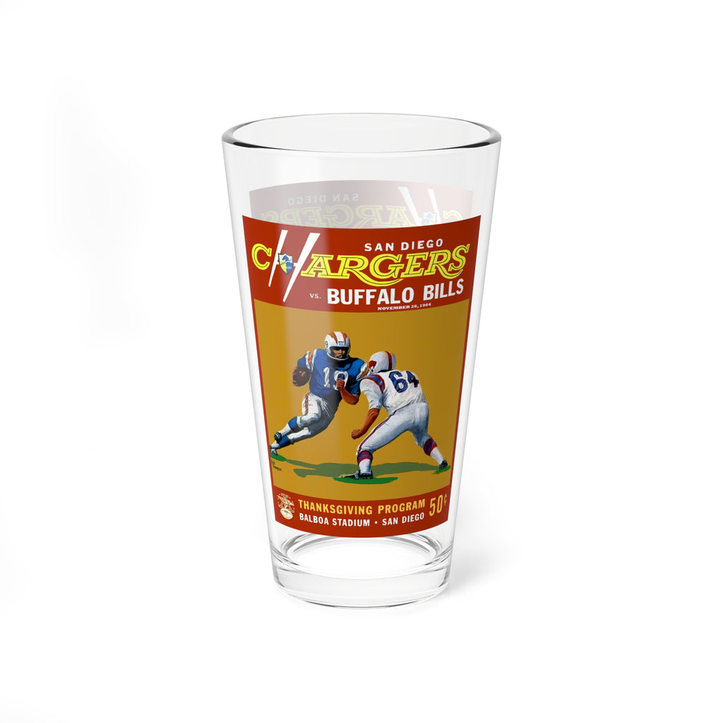 16oz Mixing Glass, 1964 Football San Diego Chargers Buffalo Bills, Sports Memorabilia Mug, Vintage Football Cup, Retro Team Glassware