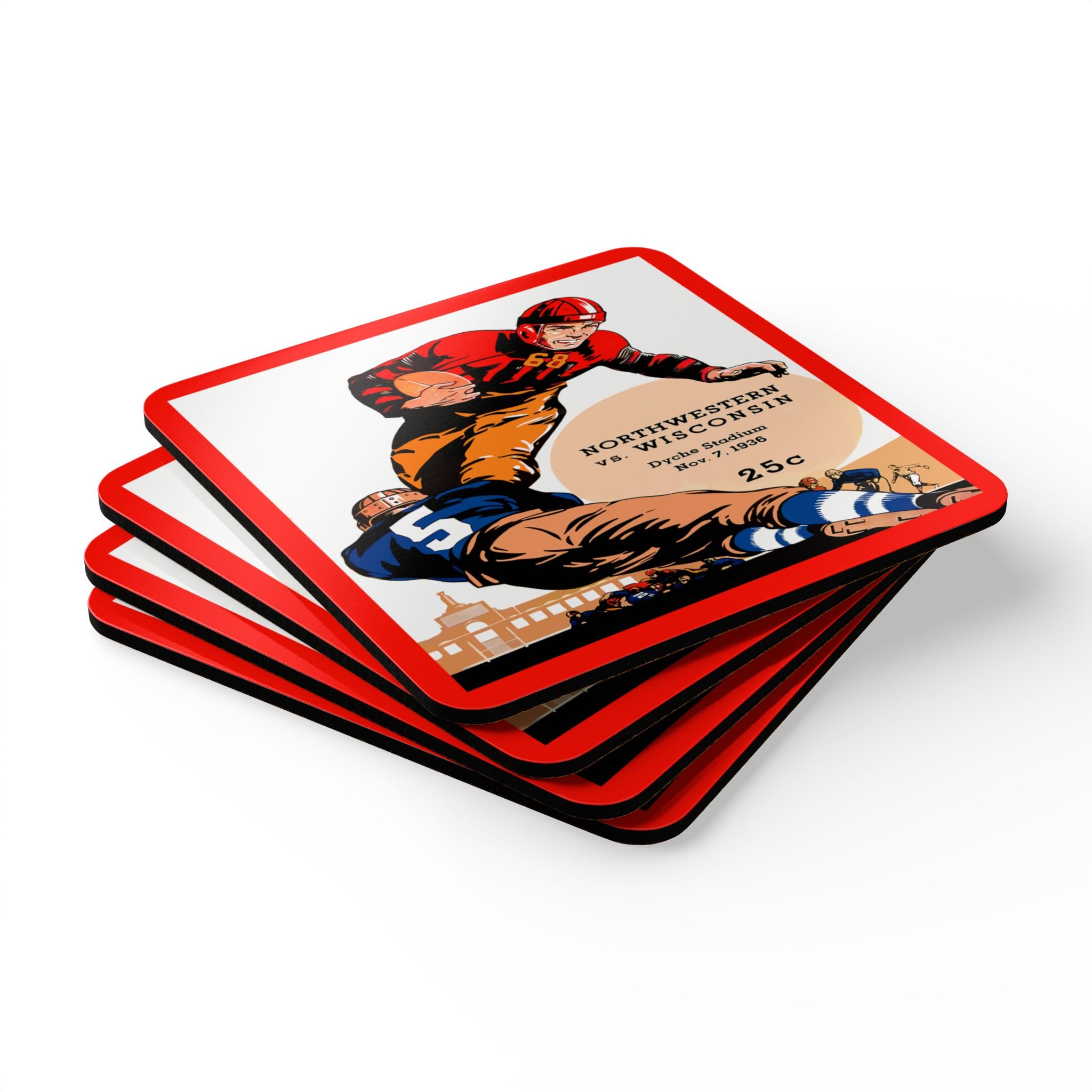 1936 Vintage Wisconsin - Northwestern Football Program Cover - Corkwood Coaster Set