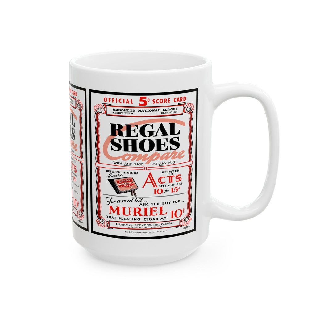Vintage 1938 Brooklyn Dodgers Program Cover - Regal Shoes Ceramic Mug (11oz, 15oz) - Coffee Cup