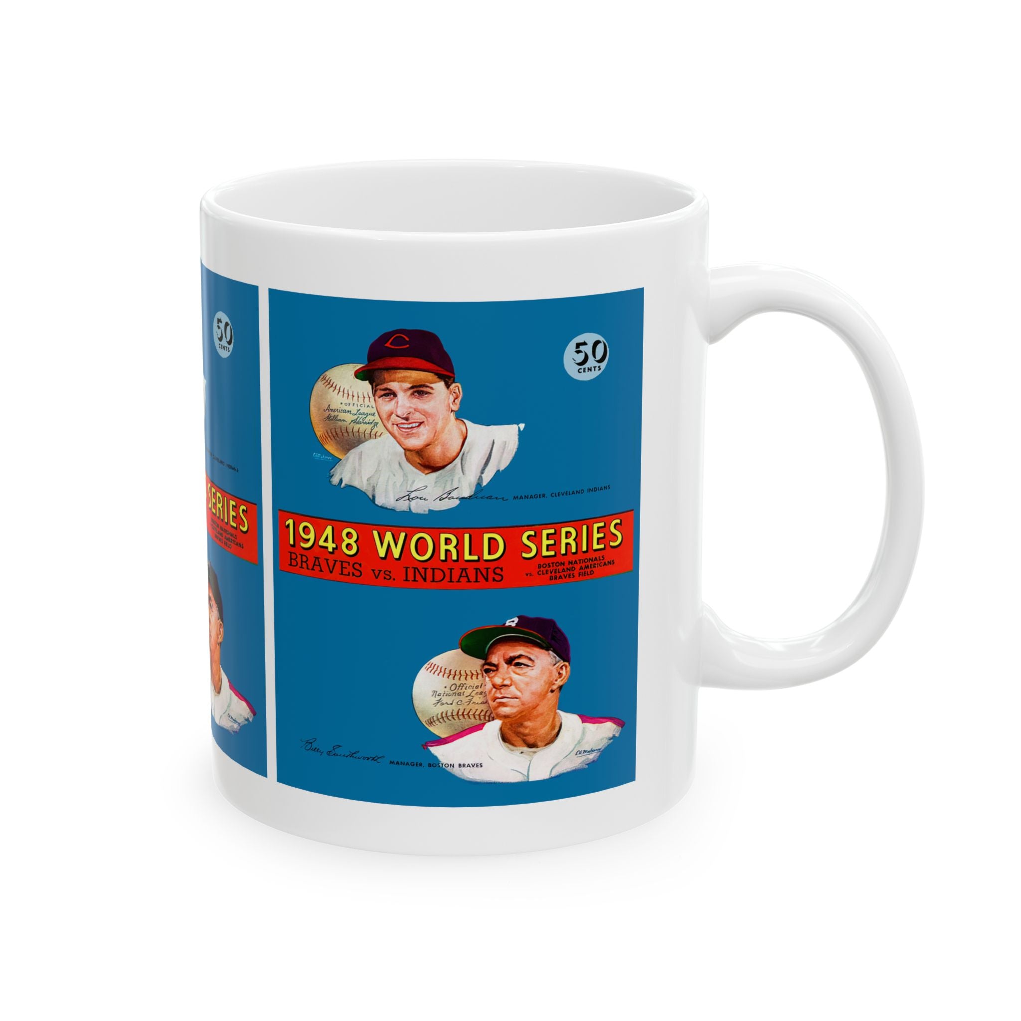 Baseball World Series Ceramic Mug, 1948 Boston-Cleveland, Sports Fan Gift, Coffee Cup, Tea Mug, Baseball Lover Gift, Unique Mug, Vintage