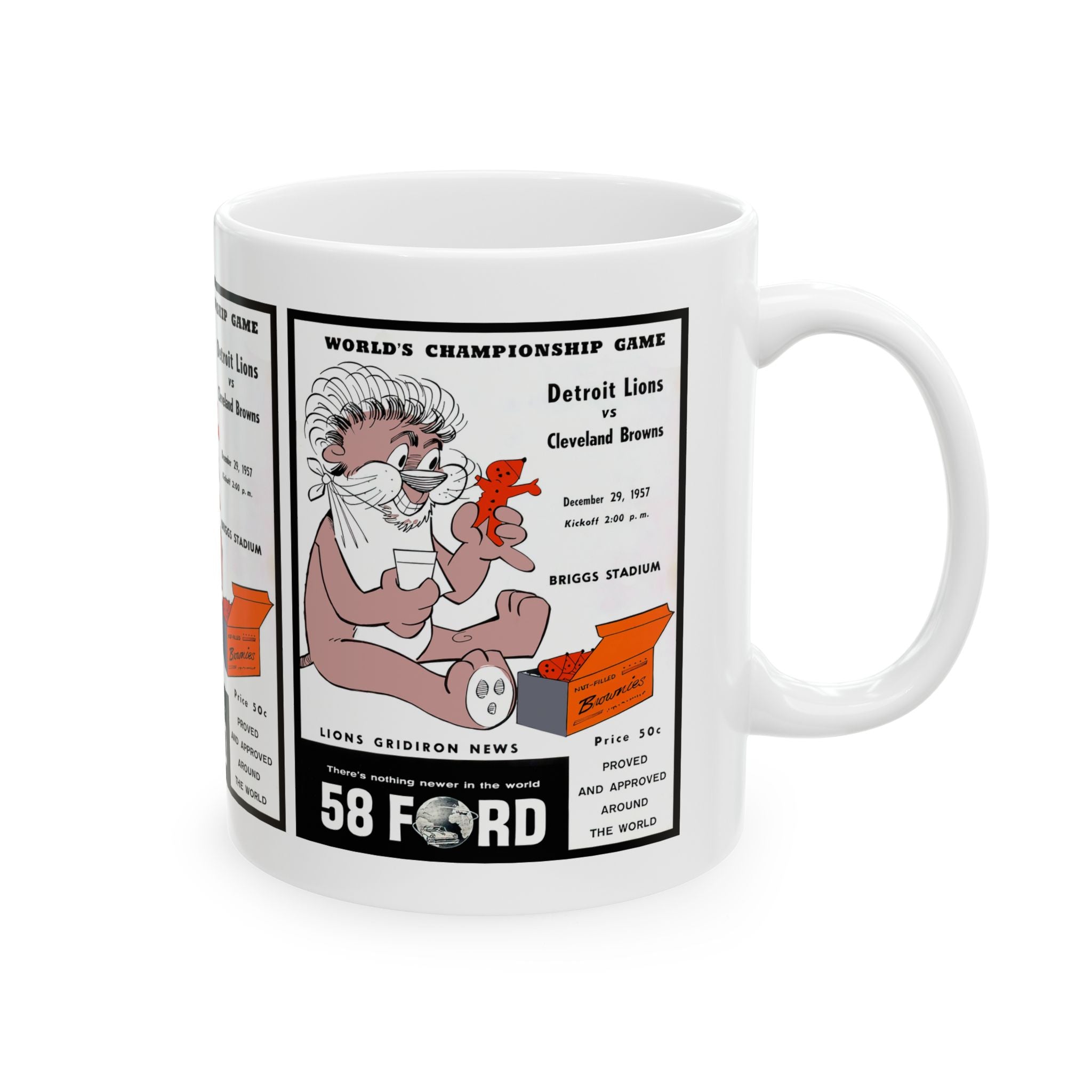 Vintage Cleveland Browns Detroit Lions Football Program Cover Ceramic Mug, 11oz - Unique Gift for Football Fans, Football Memorabilia,
