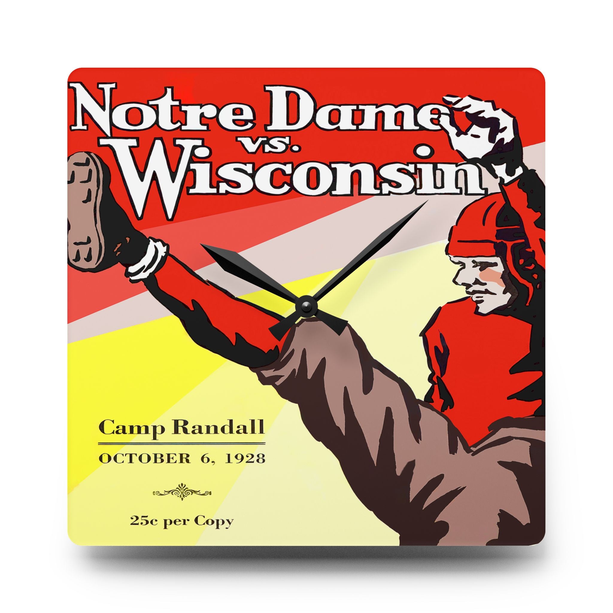 1928 Vintage Wisconsin Badgers - Notre Dame Fighting Irish Football Program Cover - Acrylic Wall Clock
