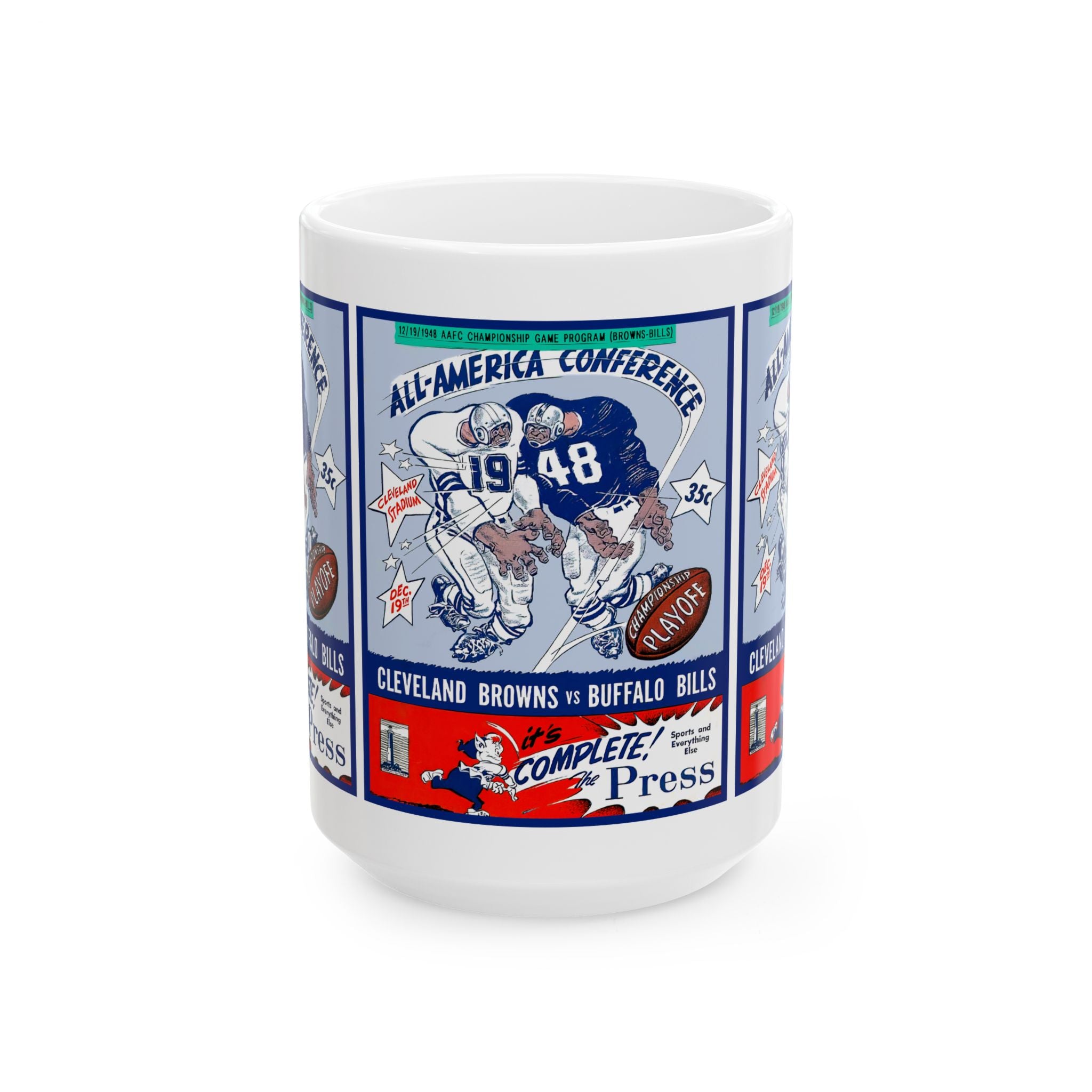 Retro Football Ceramic Mug, Vintage Sports 1948 Cleveland Browns Buffalo Bills Cup, Gift for Football Fans, Sports Memorabilia, Football