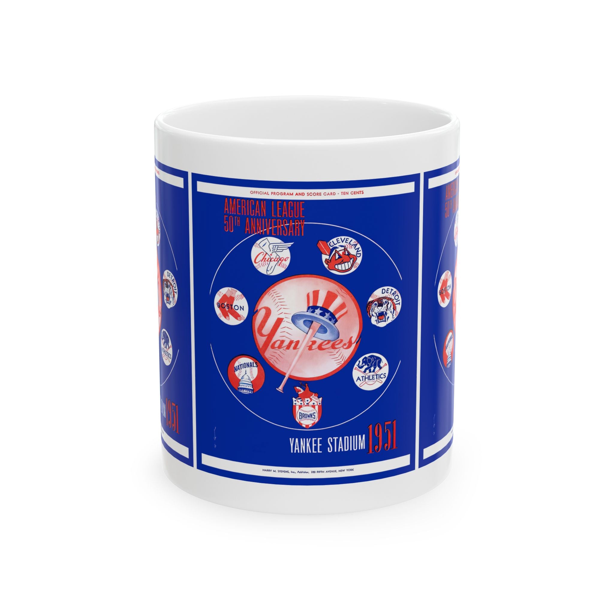 1951 Vintage New York Yankees Scorecard Cover - 50th Anniversary - American League - Ceramic Mug, 11oz