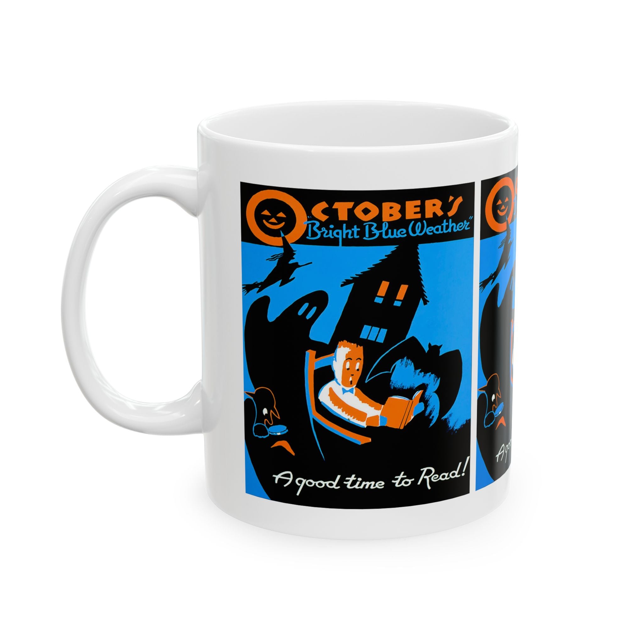 Vintage WPA Poster - October Bright Blue Weather - A good time to read! - Ceramic Mug, 11oz