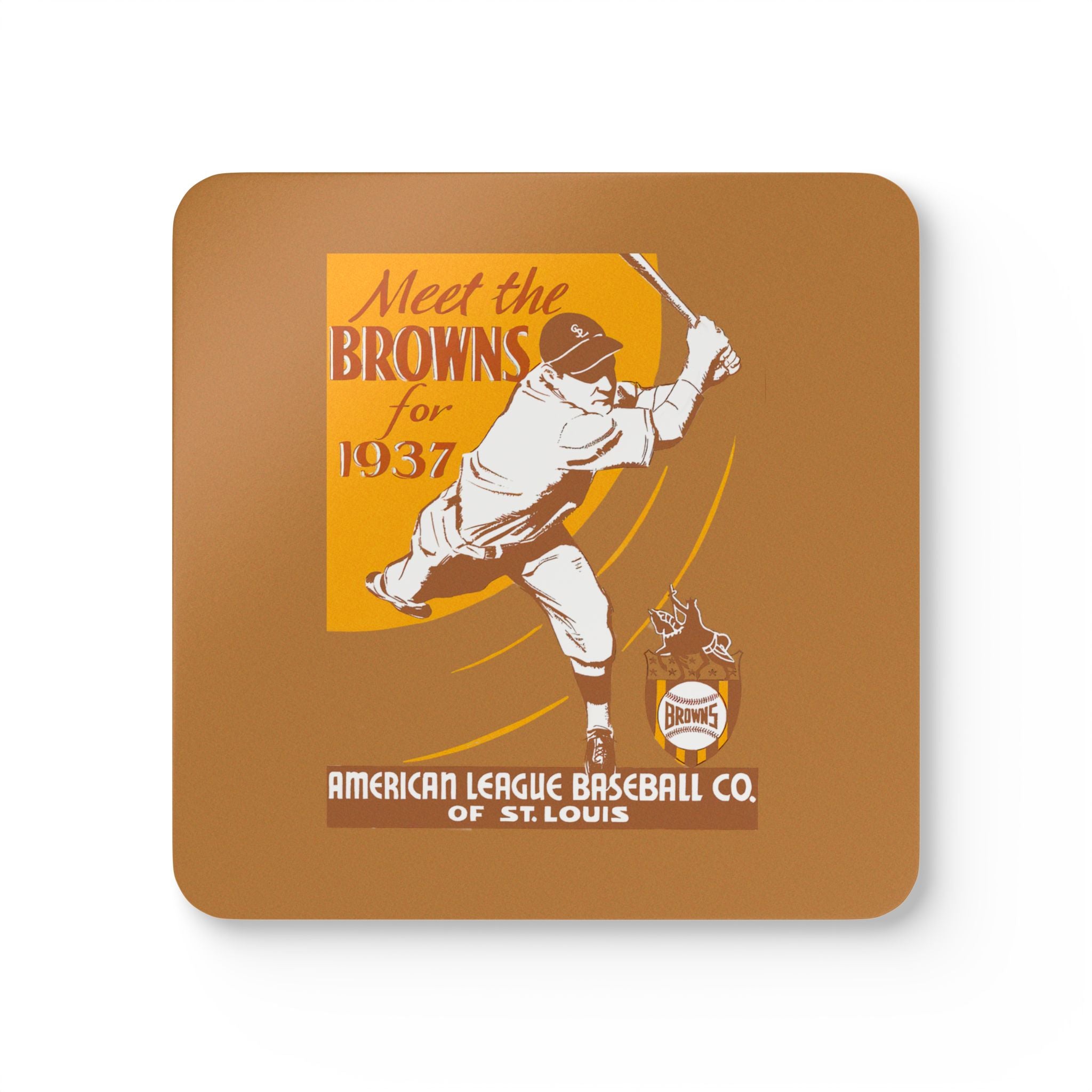 1937 Vintage St. Louis Browns Baseball Media Guide Cover - Corkwood Coaster Set