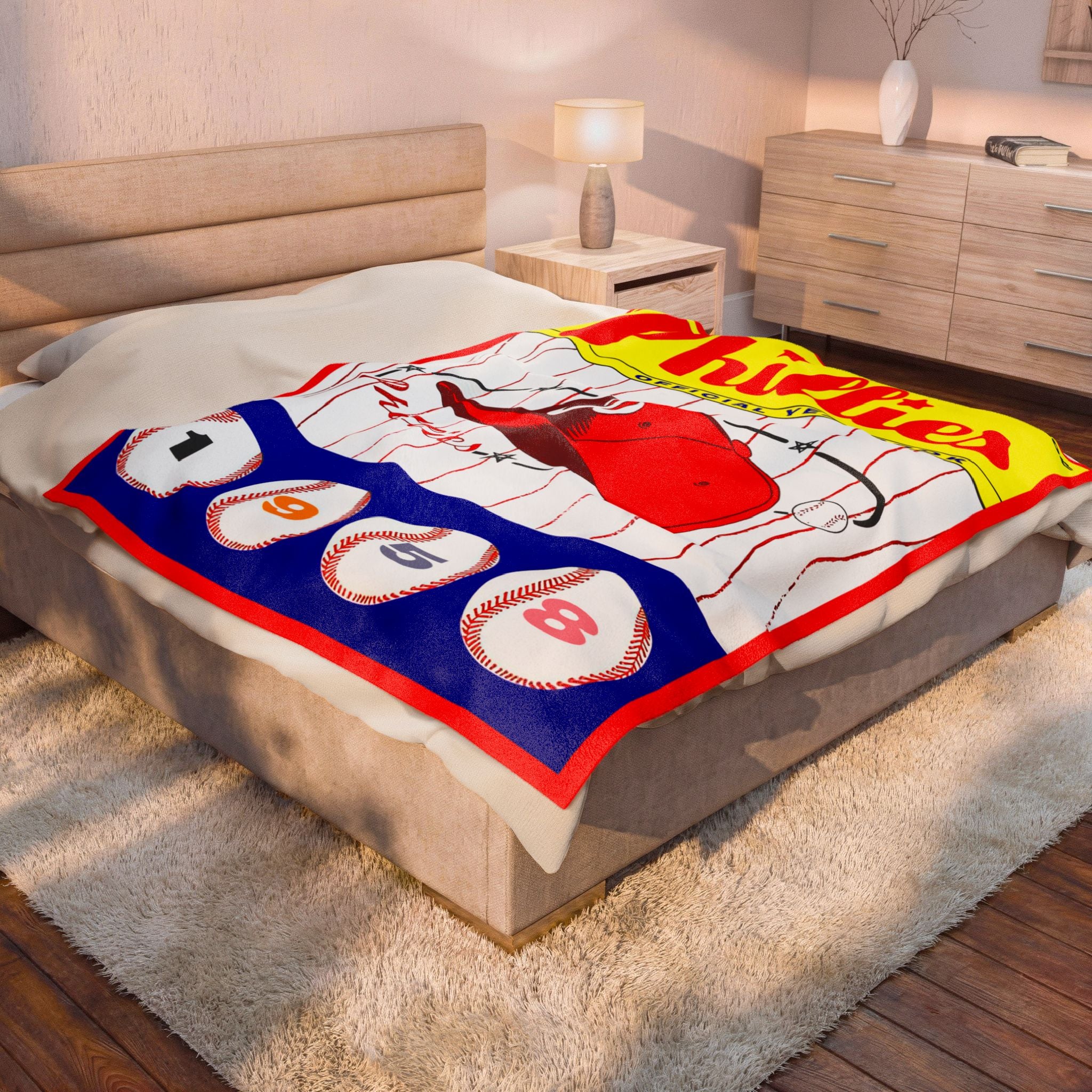Velveteen Plush Blanket, 1958 Baseball Philadelphia Phillies Yearbook Design, Baseball Fan Gift, Sports Blanket, Bedroom Decor