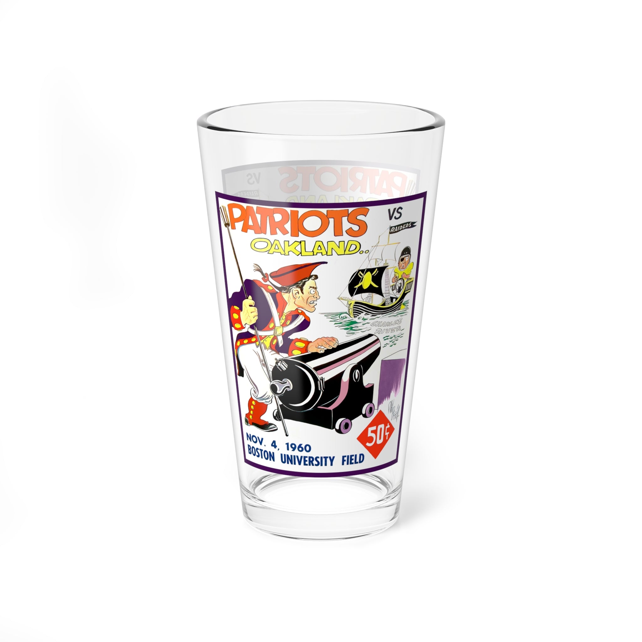1960 Football Boston-Oakland Mixing Glass 16oz | Vintage Sports Glass