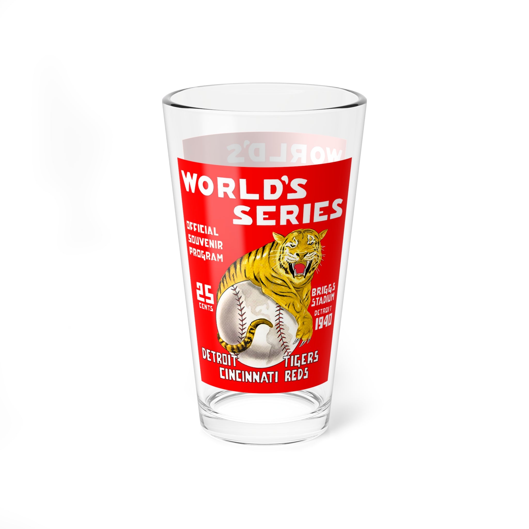 Mixing Glass, 16oz - Vintage 1940 Baseball World Series Detroit Tigers Cincinnati Reds Memorabilia, Sports Barware, Gift for Sports Fans,