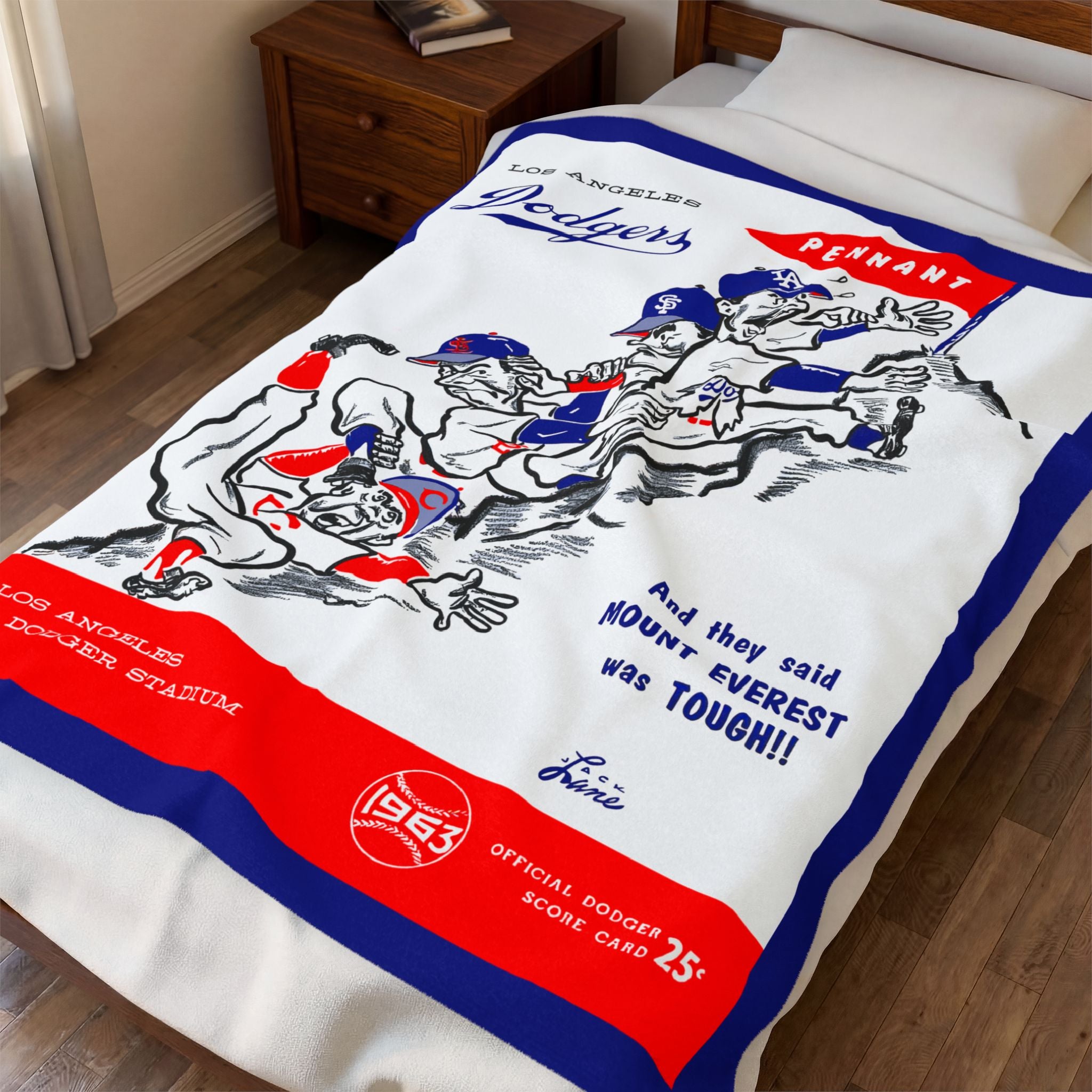 1963 Dodgers Vintage Pennant Velveteen Plush Blanket — "And they said Mount Everest was TOUGH!!"