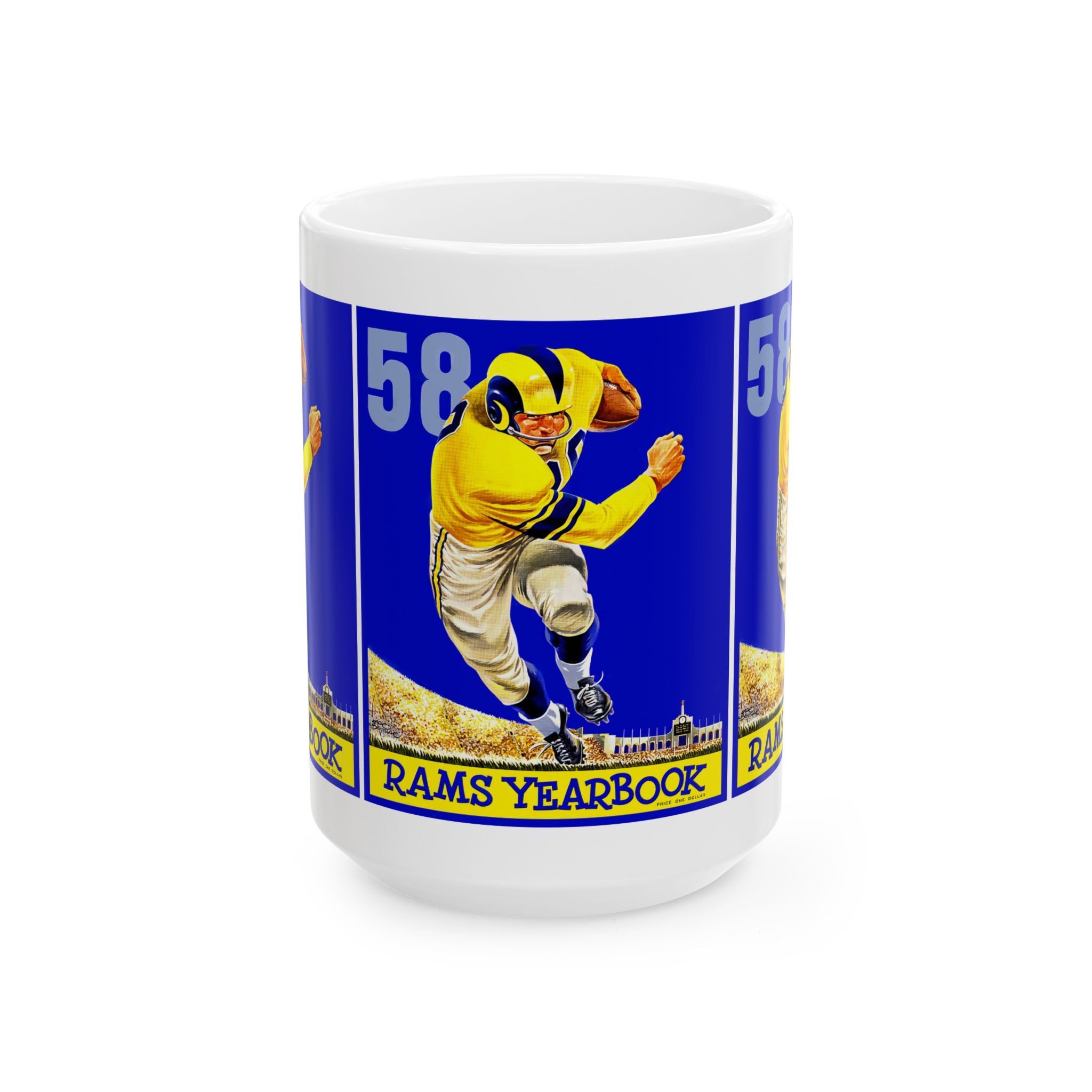 1958 Rams Football Ceramic Mug, Vintage Sports Tea Cup, Retro Team Fan Drinkware, Football Memorabilia Gift, 11oz 15oz
