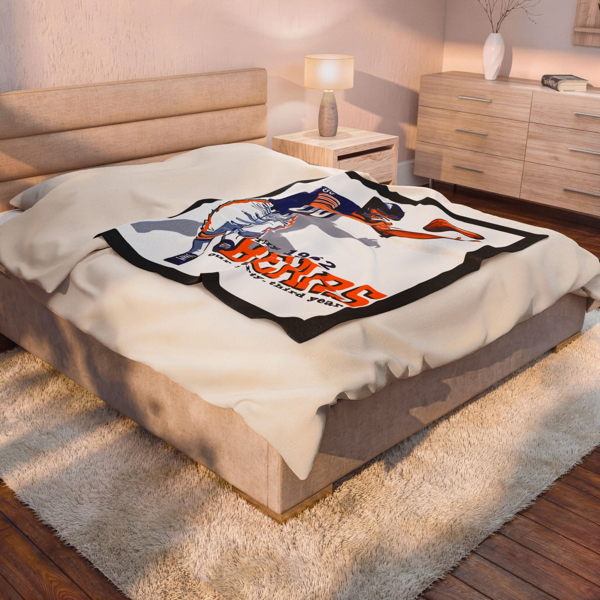 1962 Vintage Bears Football Velveteen Plush Blanket -Throw for Fans & Game Day