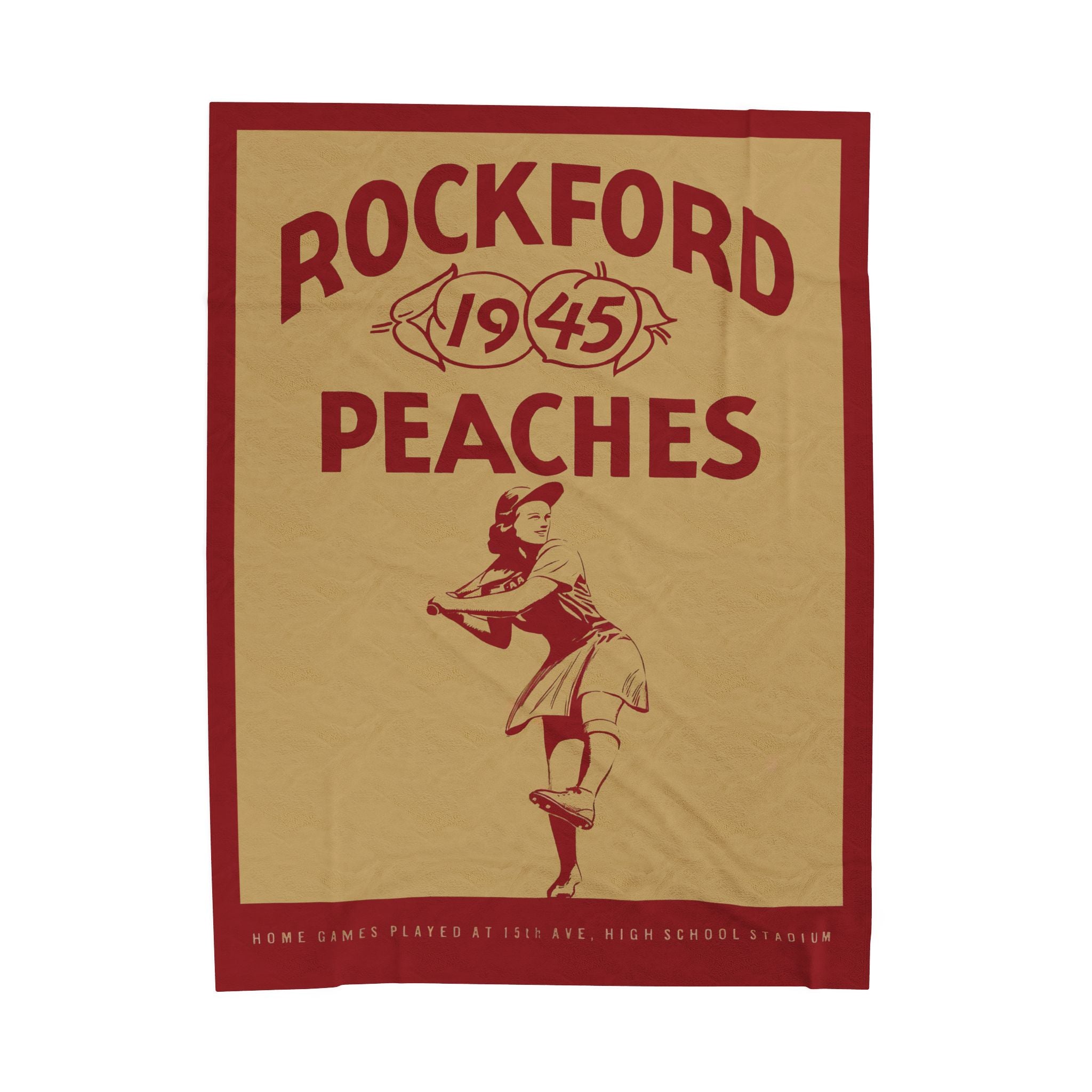 Velveteen Plush Blanket — 1945 Vintage Rockford Peaches Baseball Yearbook Cover