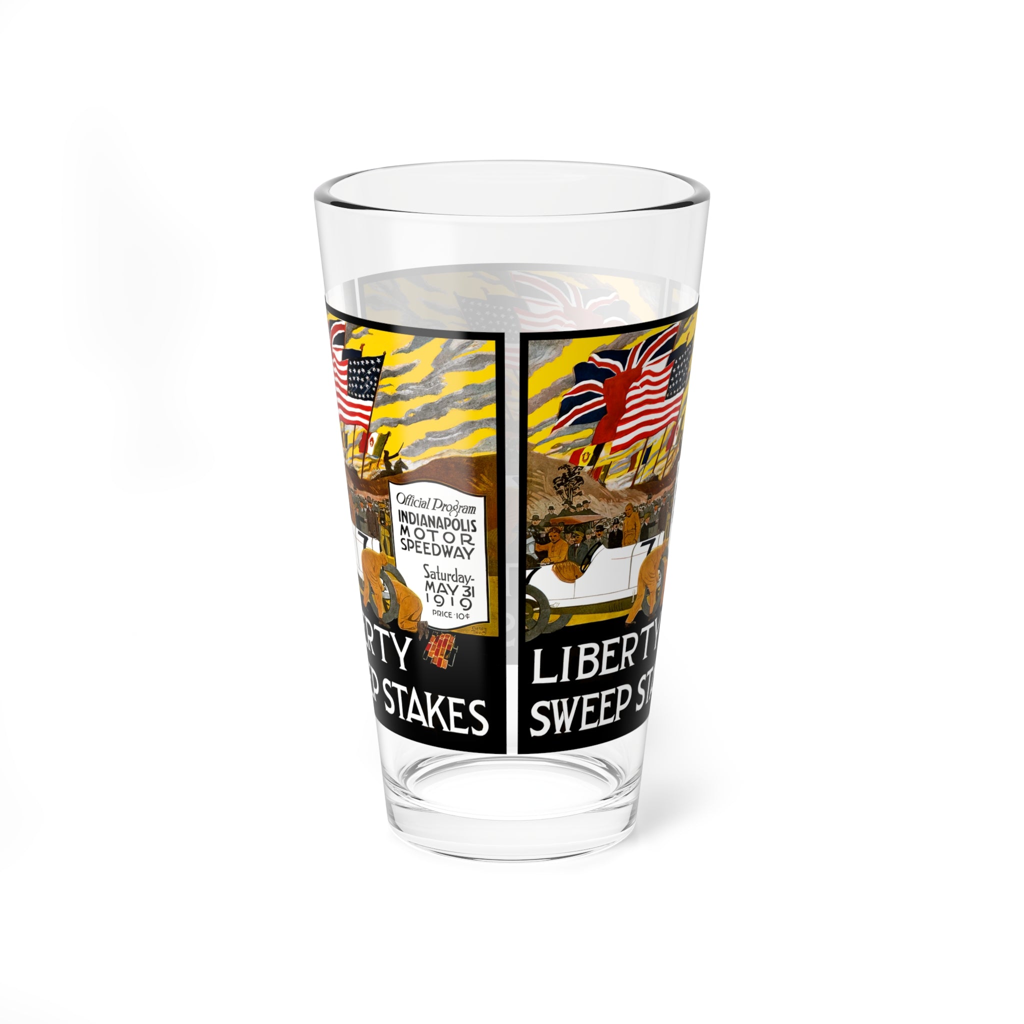 Retro Racing Mixing Glass, 16oz - Vintage Car Lover Gift, Race Enthusiast Present,  1919 Indianapolis 500, Speedway Memorabilia,