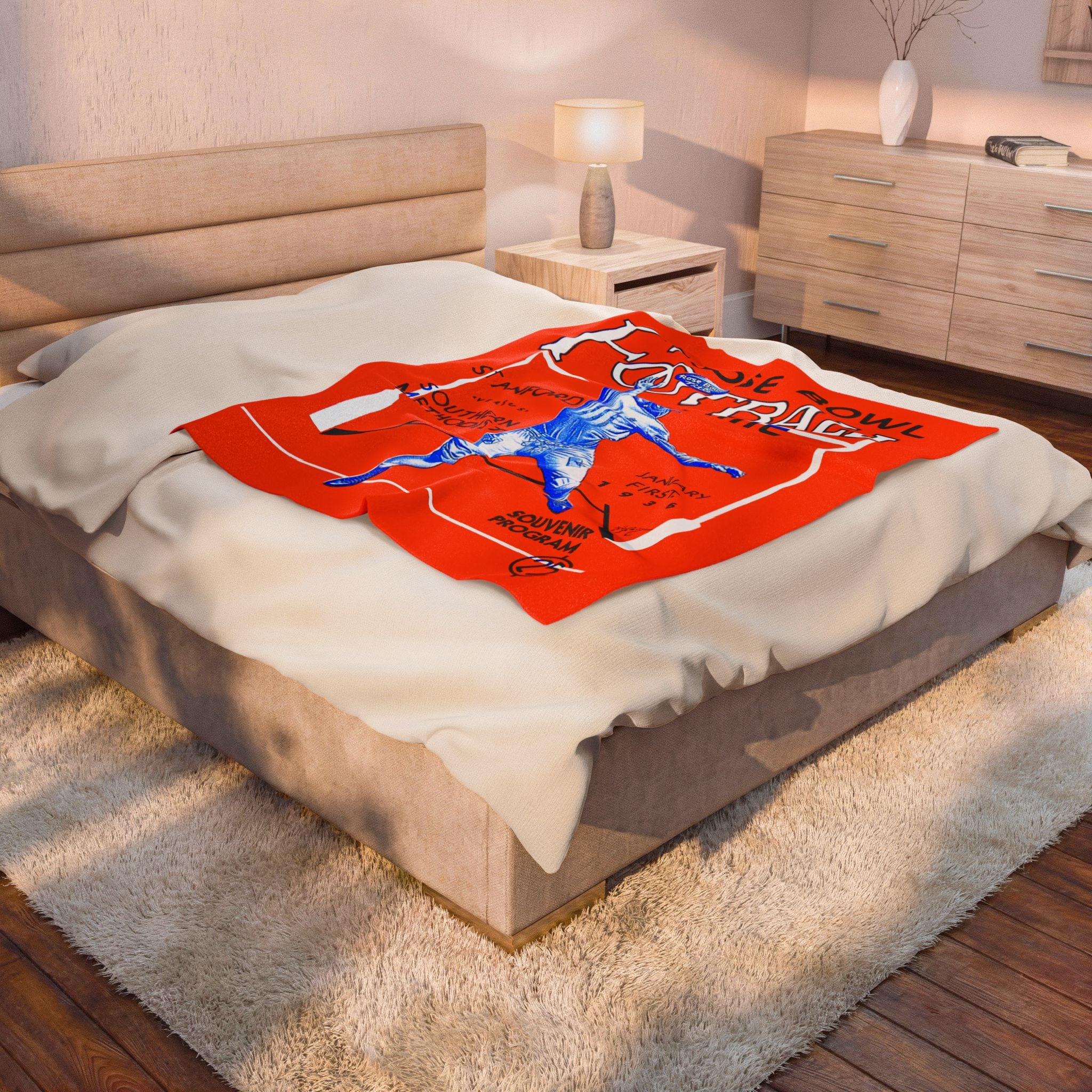Plush Blanket, 1936 Rose Bowl Football Stanford SMU, College Sports Throw, Game Day Fleece Cover, Fan Gift, Home Decor, Stadium Blanket