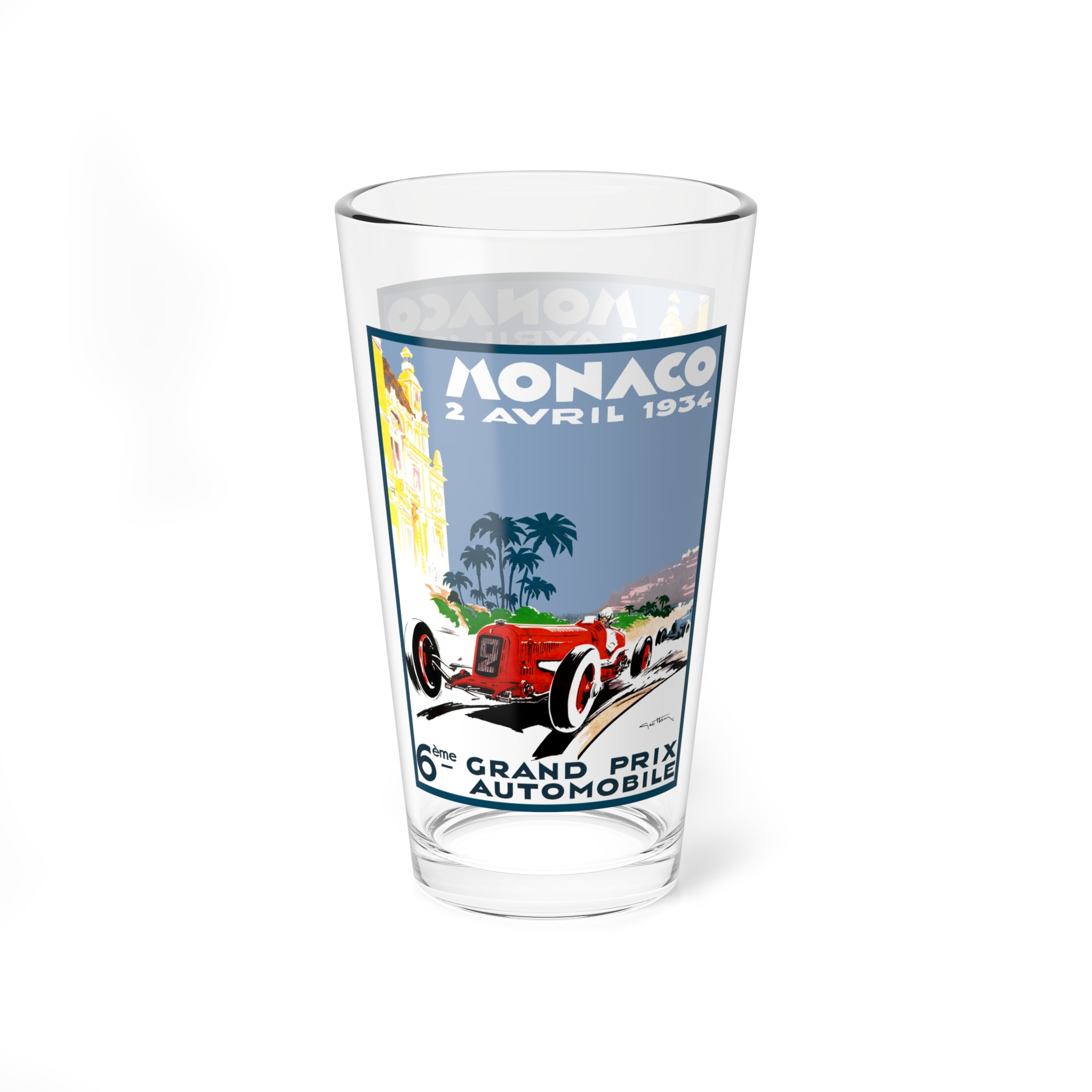 Monaco 1934 Racing Mixing Glass, 16oz - Vintage Car Enthusiast Barware, Cocktail Glass, Drinkware Gift, Bartender Supplies, Retro Car Decor