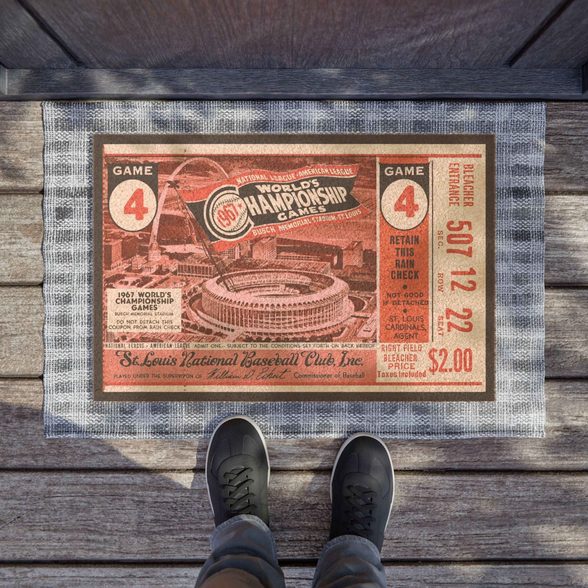 1967 World Series Ticket St Louis Doormat | Vintage Baseball Memorabilia