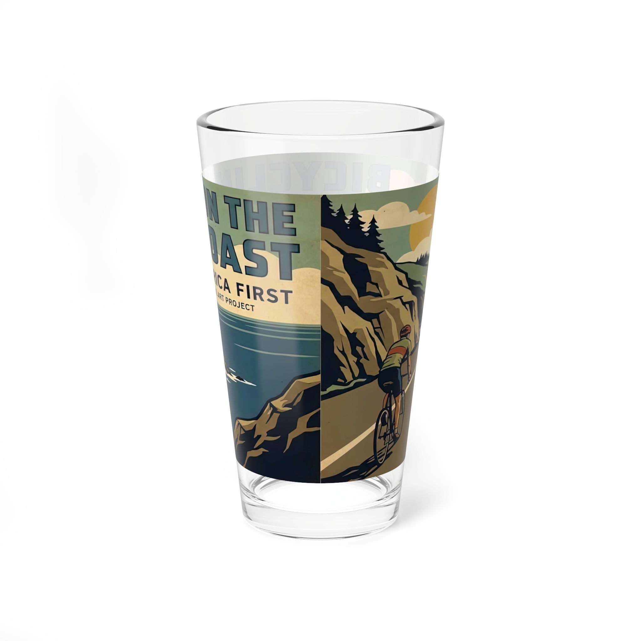 Oregon Coast WPA Style Bicycling Glass 16oz Mixing Glass