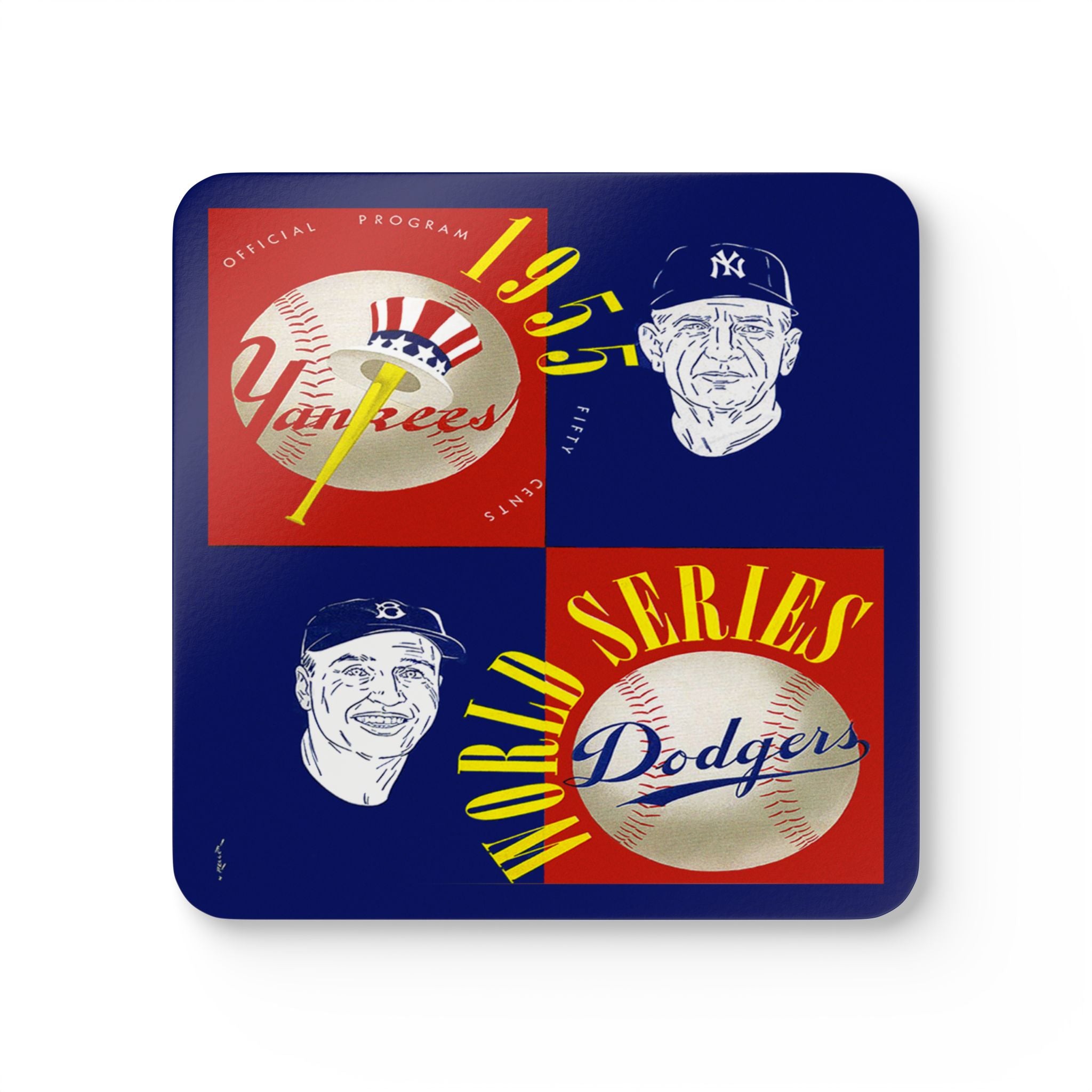 1955 Vintage New York Yankees - Brooklyn Dodgers Baseball World Series Program Cover  - Corkwood Coaster Set