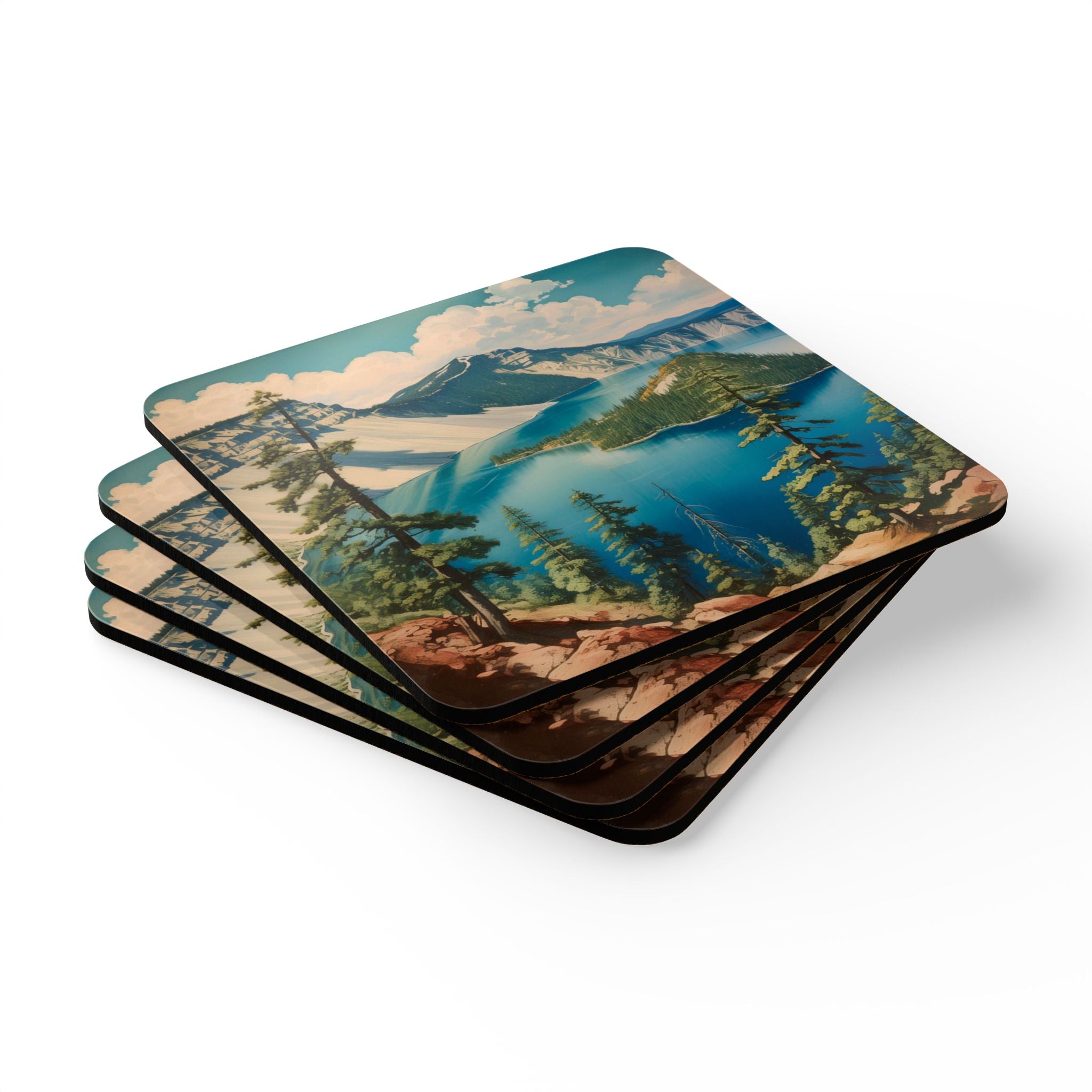 Vintage Crater Lake - Corkwood Coaster Set