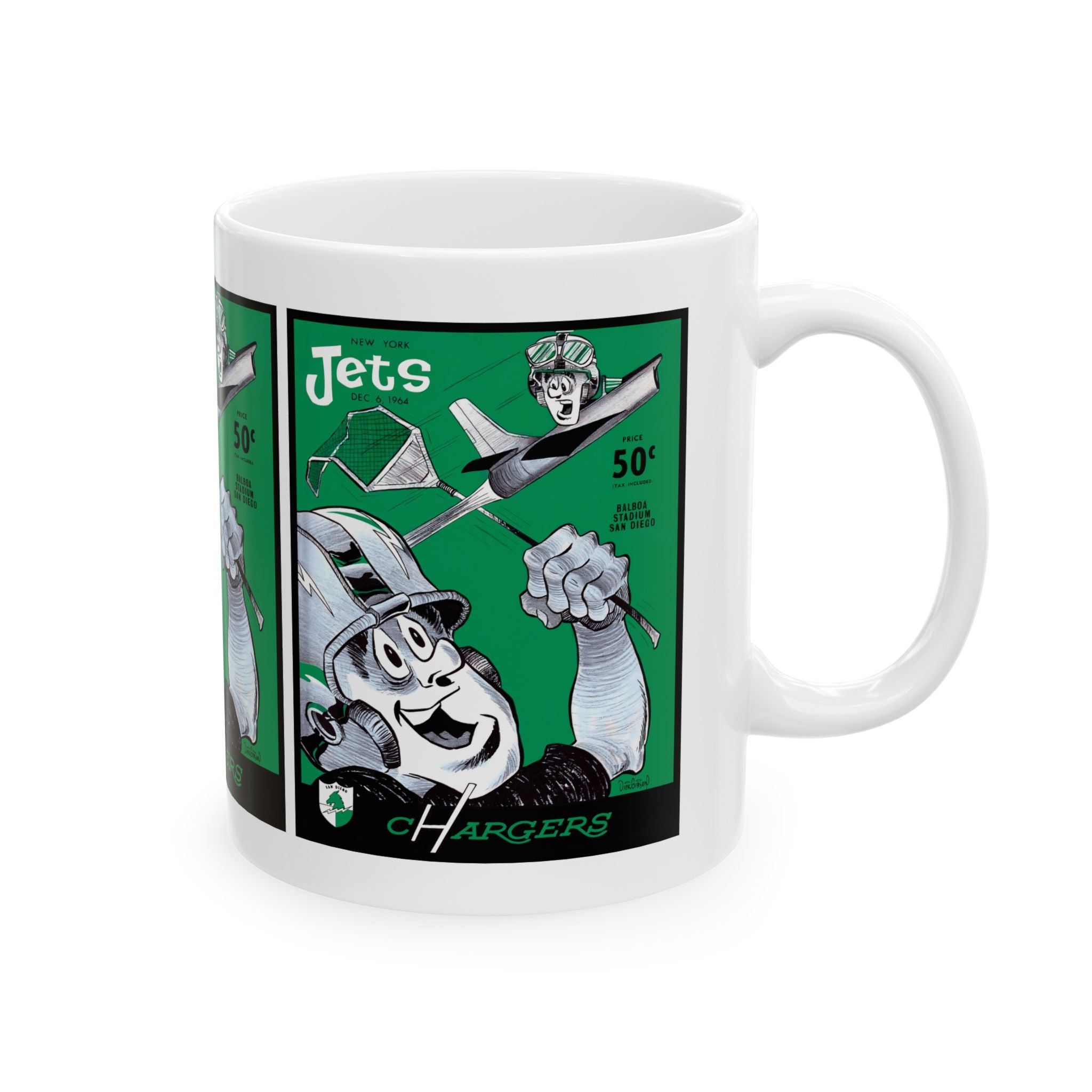 1964 Jets vs Chargers Football Retro Mug | Ceramic Coffee Cup, 11 oz and 15 oz