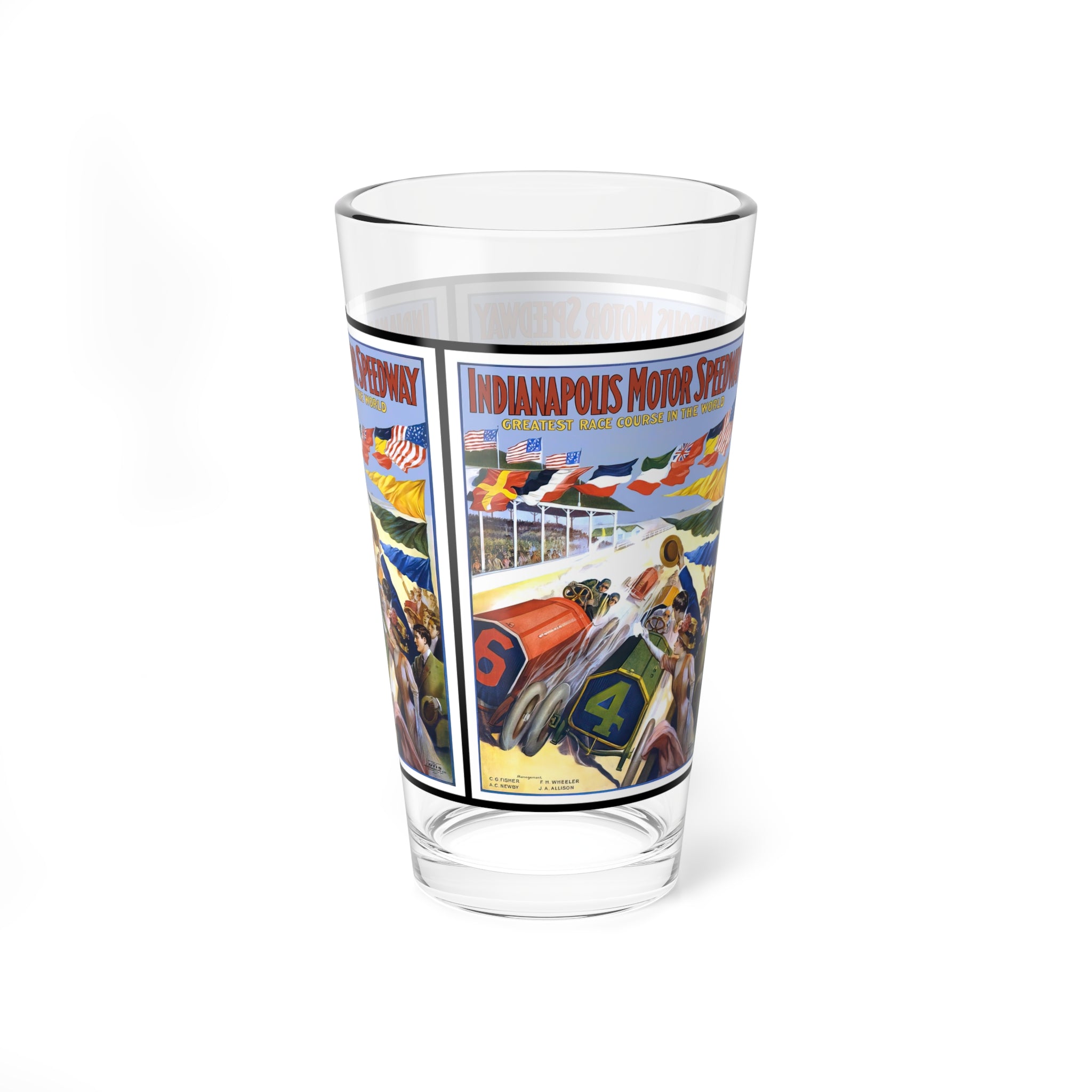 Pint Glass, 16oz - 1909 Indianapolis 500 Racing, Vintage Drinkware for Racing Fans, Retro Barware, Unique Gift for Car Enthusiasts