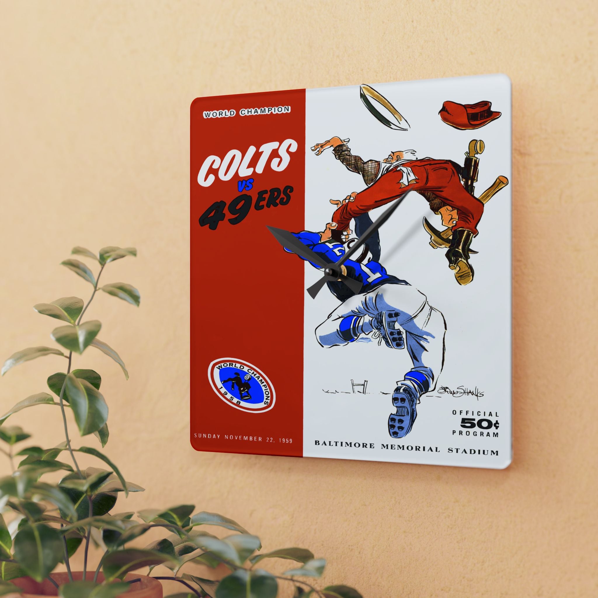 Football Acrylic Wall Clock,  1959 Football San Francisco 49ers - Baltimore Colts, Sports Decor, Unique Gift, Man Cave Clock, Home Decor