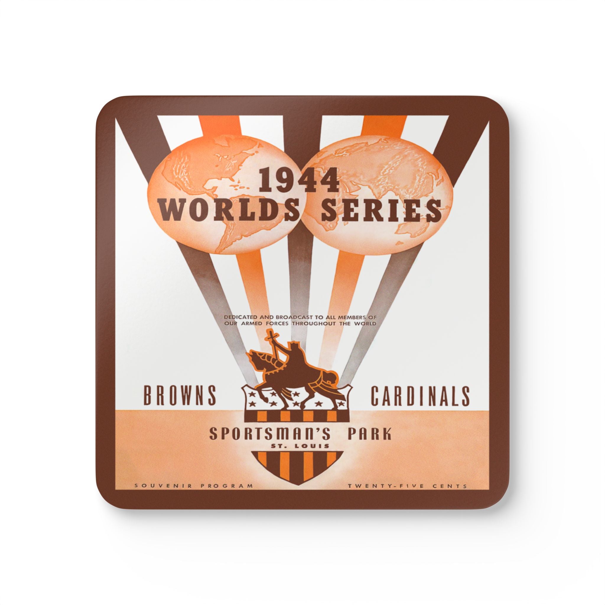 1944 Vintage St. Louis Cardinals - St. Louis Browns World Series Baseball Program Cover - Corkwood Coaster Set