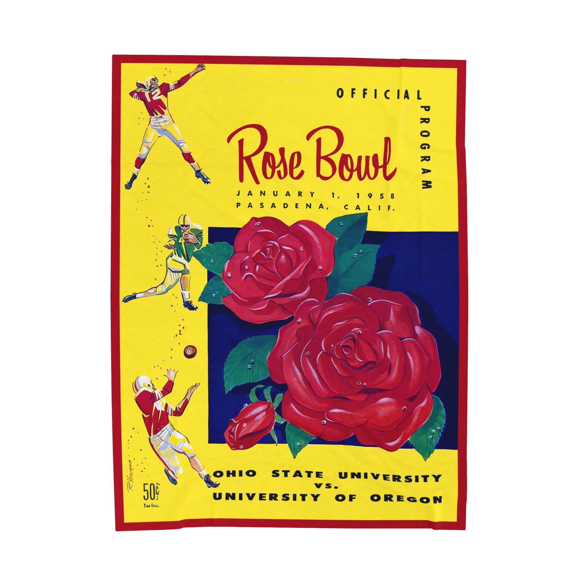 Velveteen Plush Blanket - 1958 Rose Bowl Football Ohio State Oregon, Throw Blanket, Home Decor, Gift for Sports Fans, Super Soft